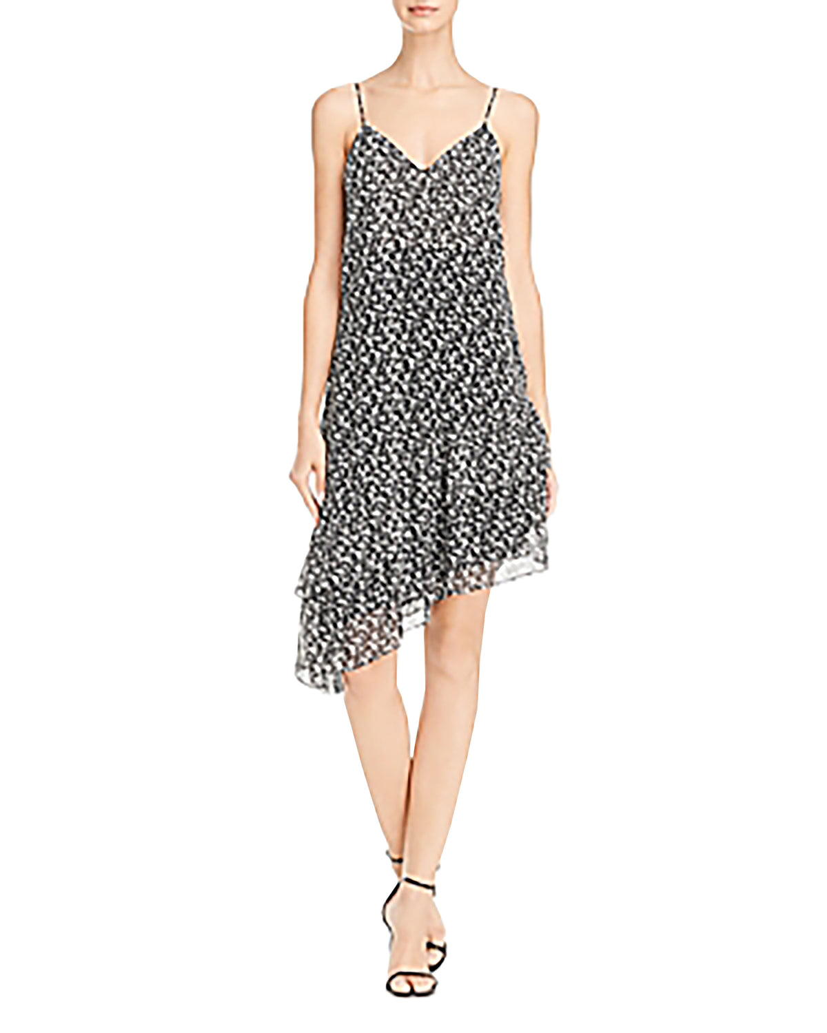 Aqua Womens Asymmetric Tiered Slip Dress Black/White S