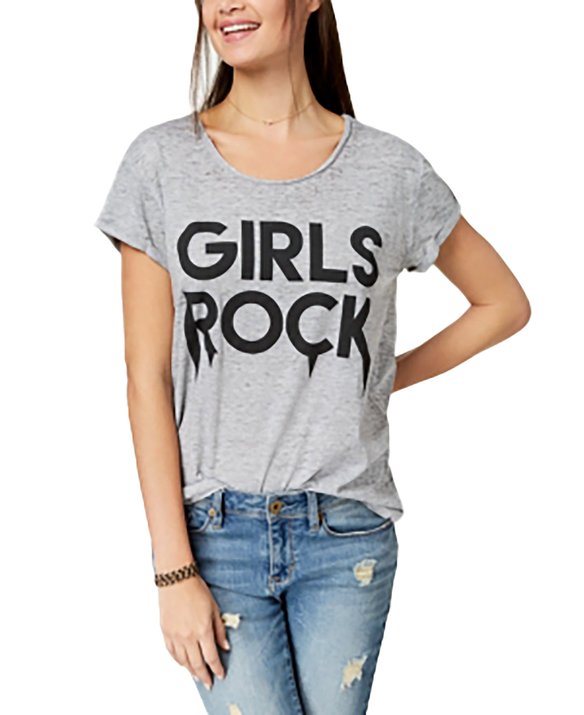 Freeze 24-7 Juniors' Girls Rock Graphic-Print T-Shirt Heather Grey M