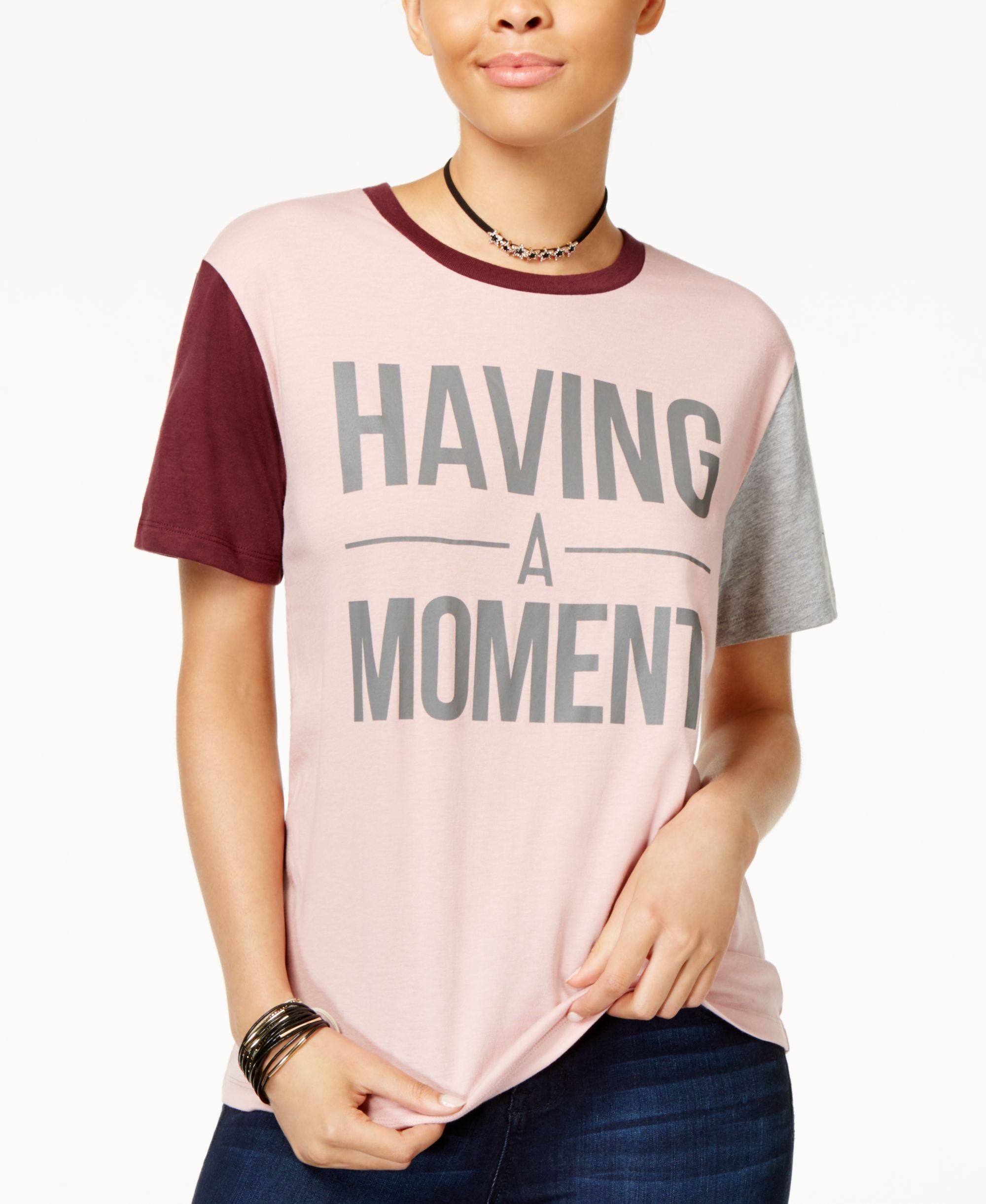 Hybrid Juniors Having A Moment Contrast Graphic T-Shirt
