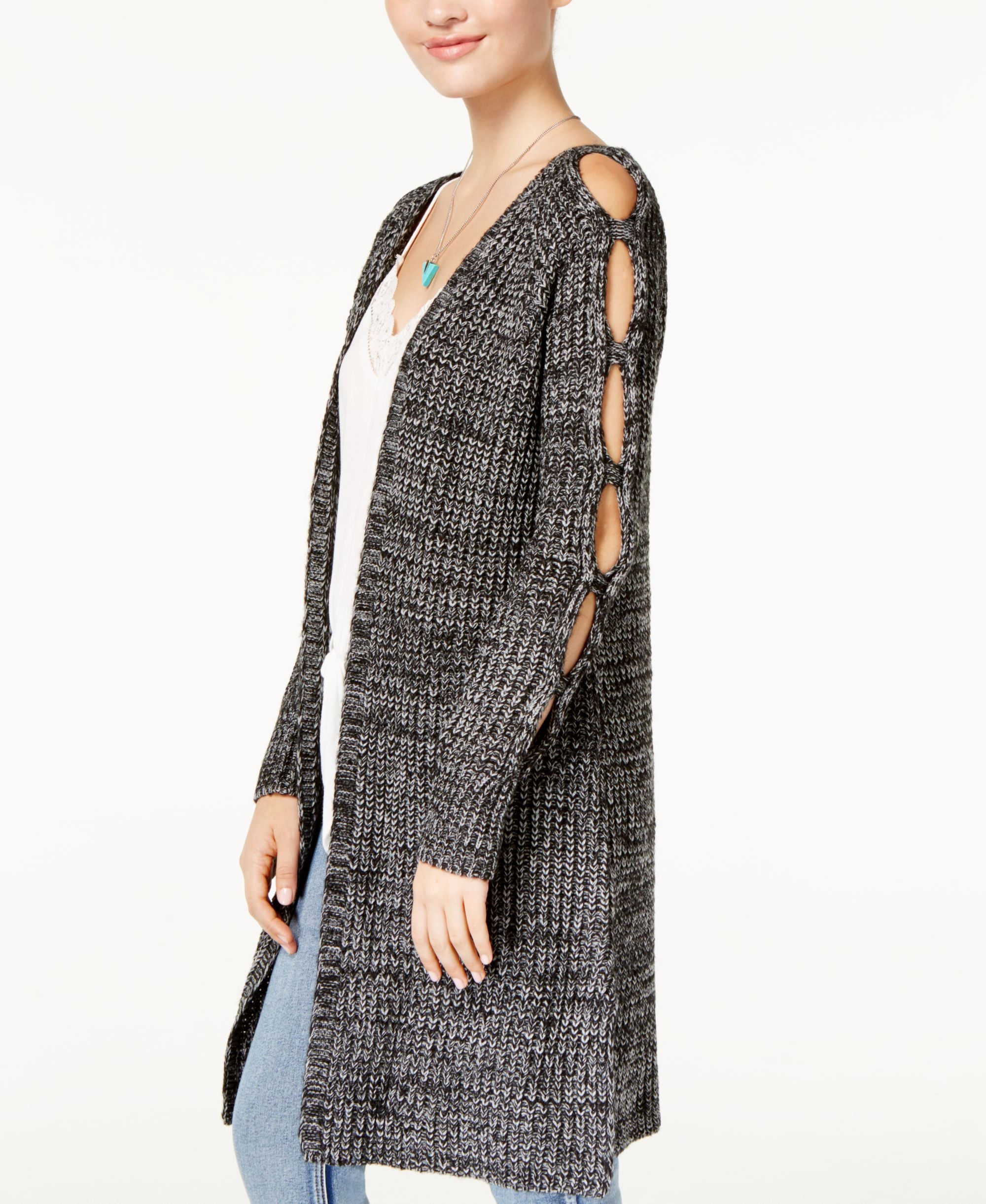 Ohmg Juniors Peekaboo Sleeve Sweater Jacket