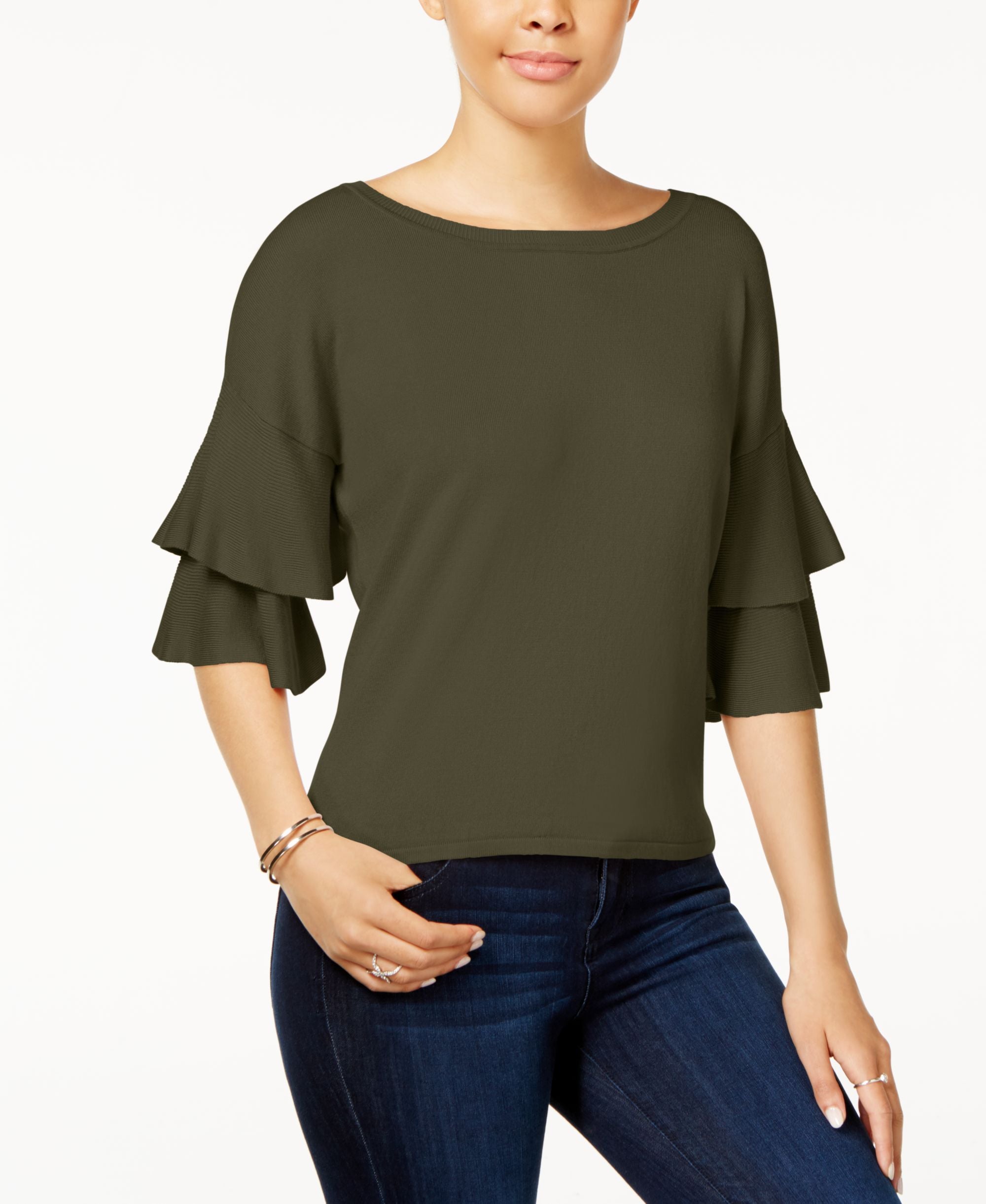 Hooked Up By Iot Juniors Double Ruffle Bell Sleeve Sweater