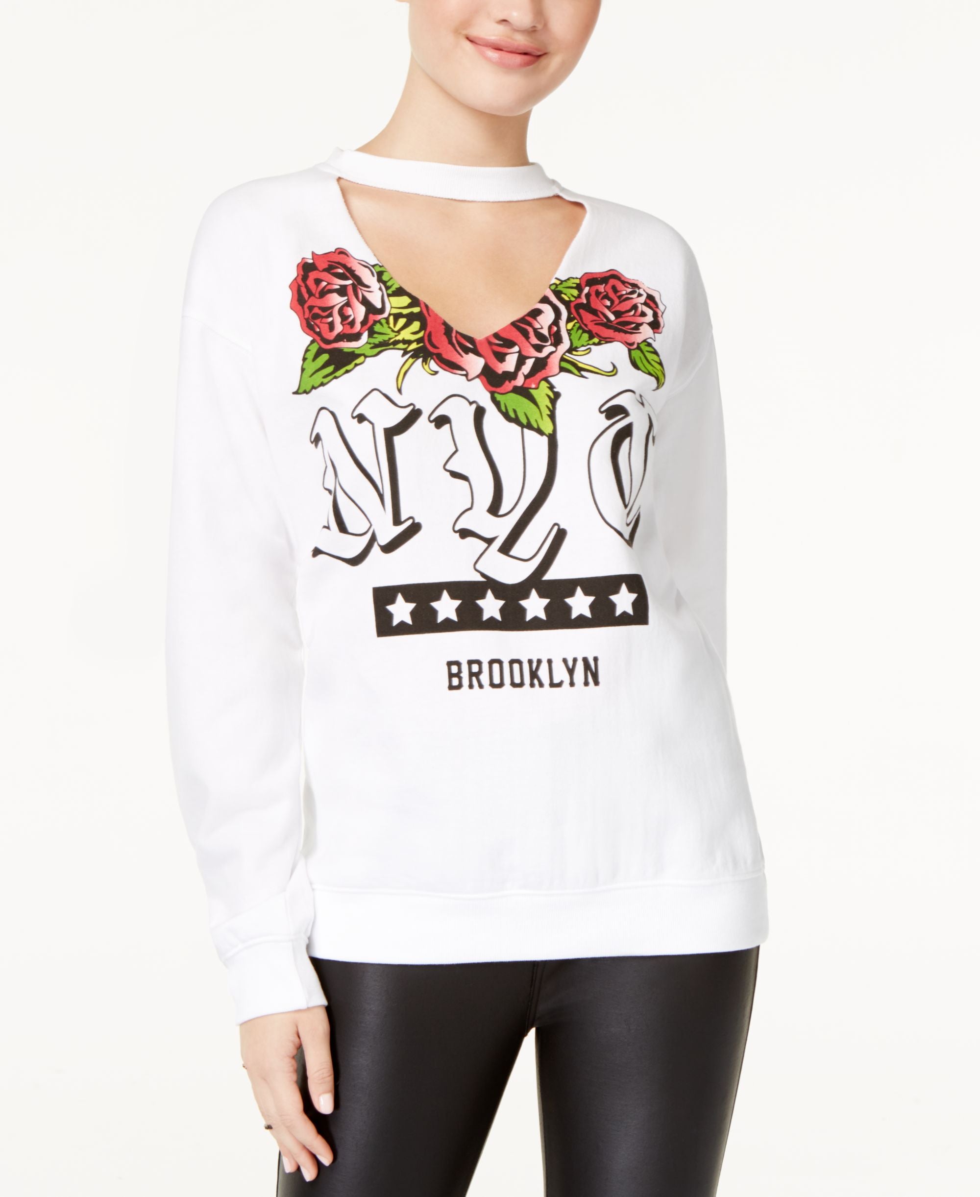 Freeze 24 7 Juniors Cotton Nyc Graphic Choker Sweatshirt