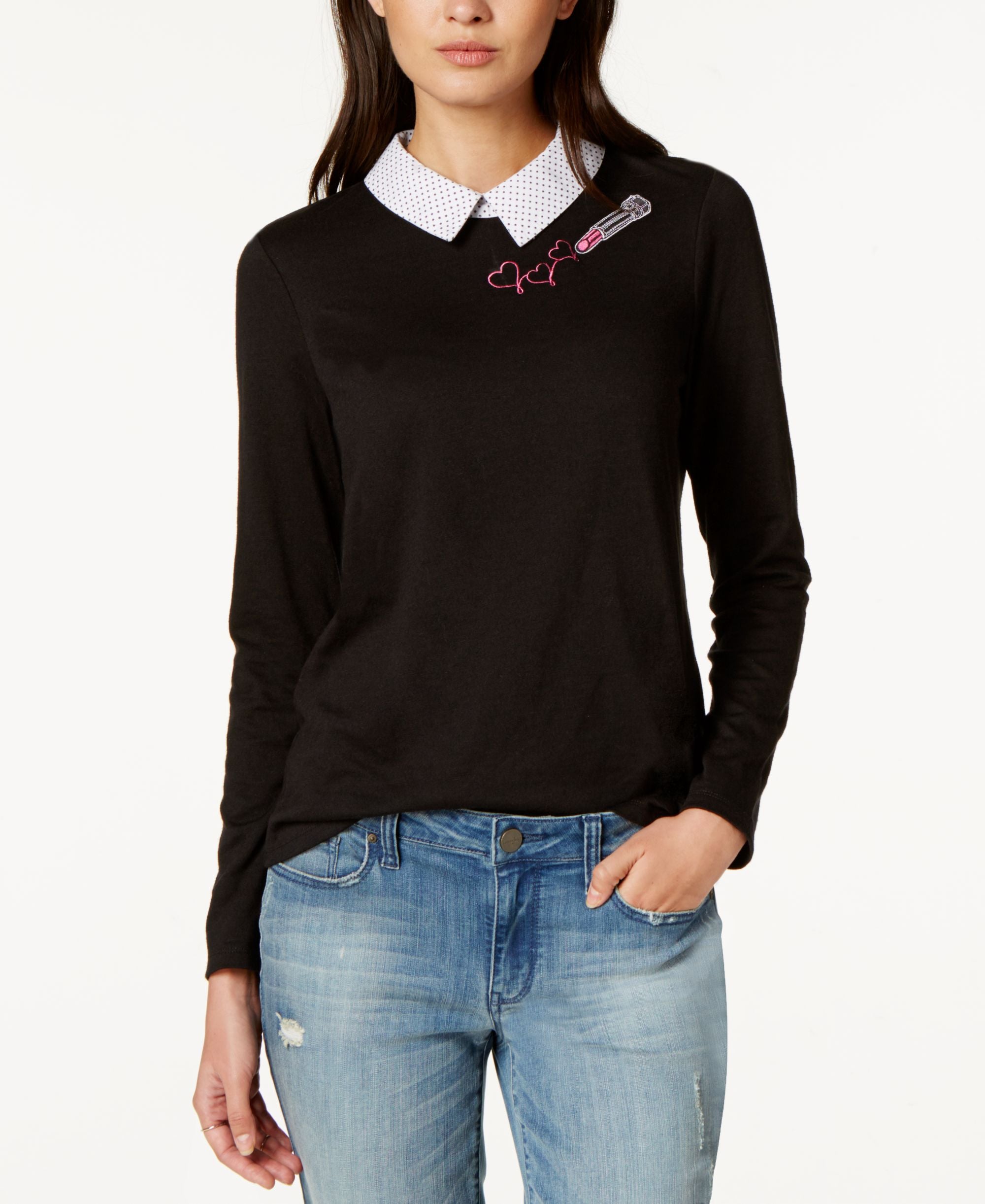 Maison Jules Bow Stripe Collared Top