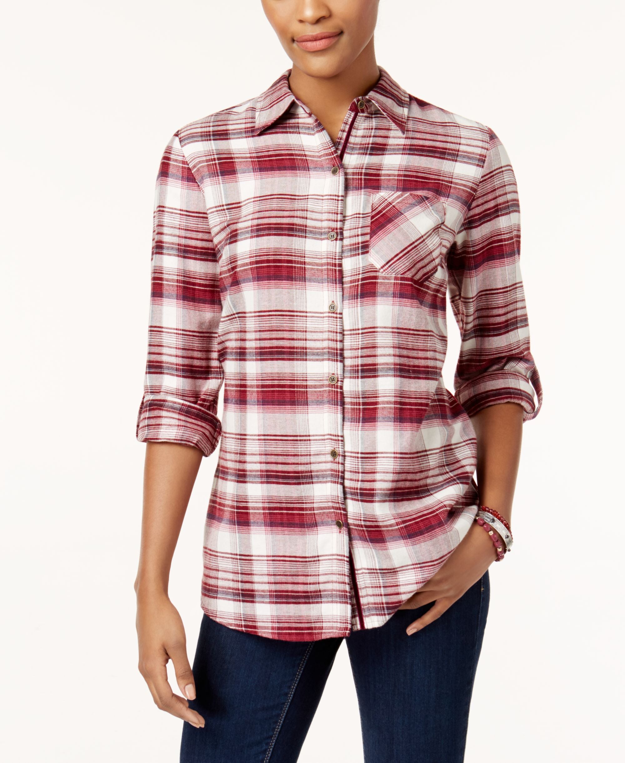 Style & Co Plaid Velvet Contrast Shirt