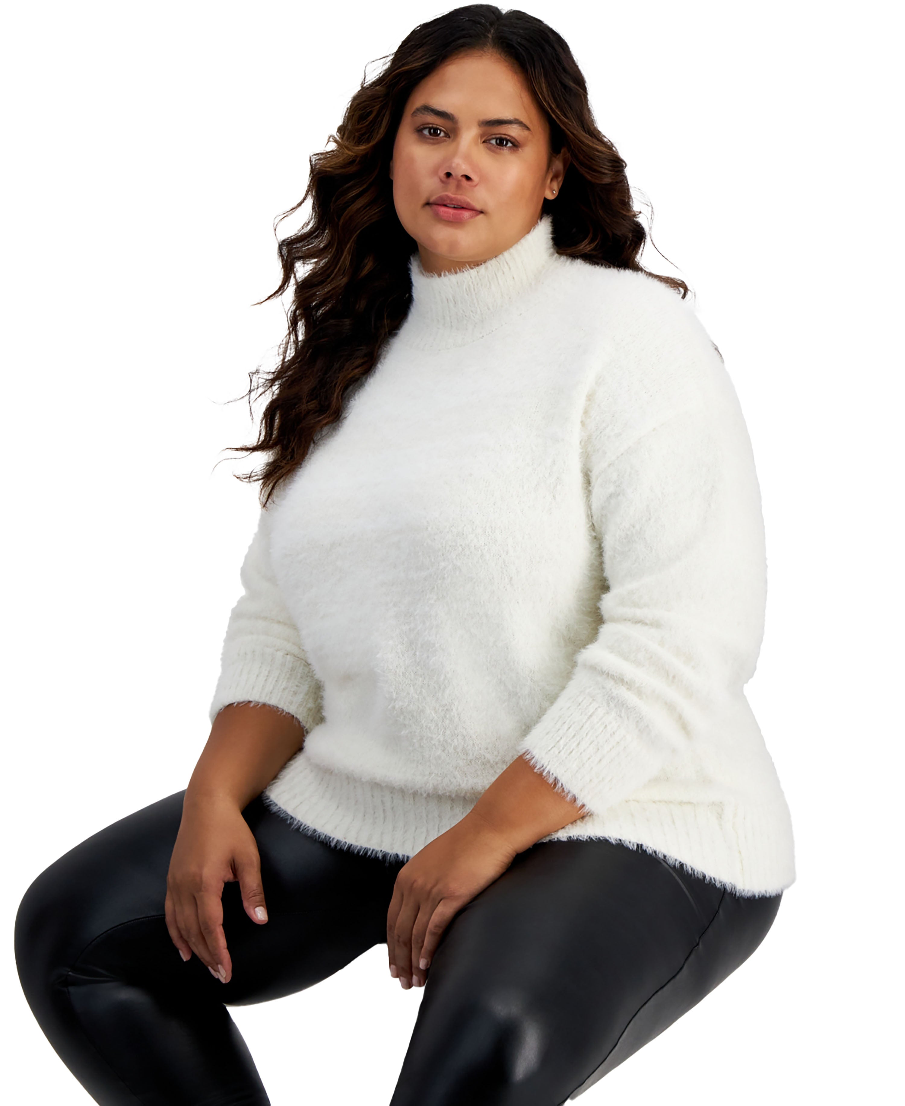 Trendy Plus Size Eyelash Mock Neck Sweater