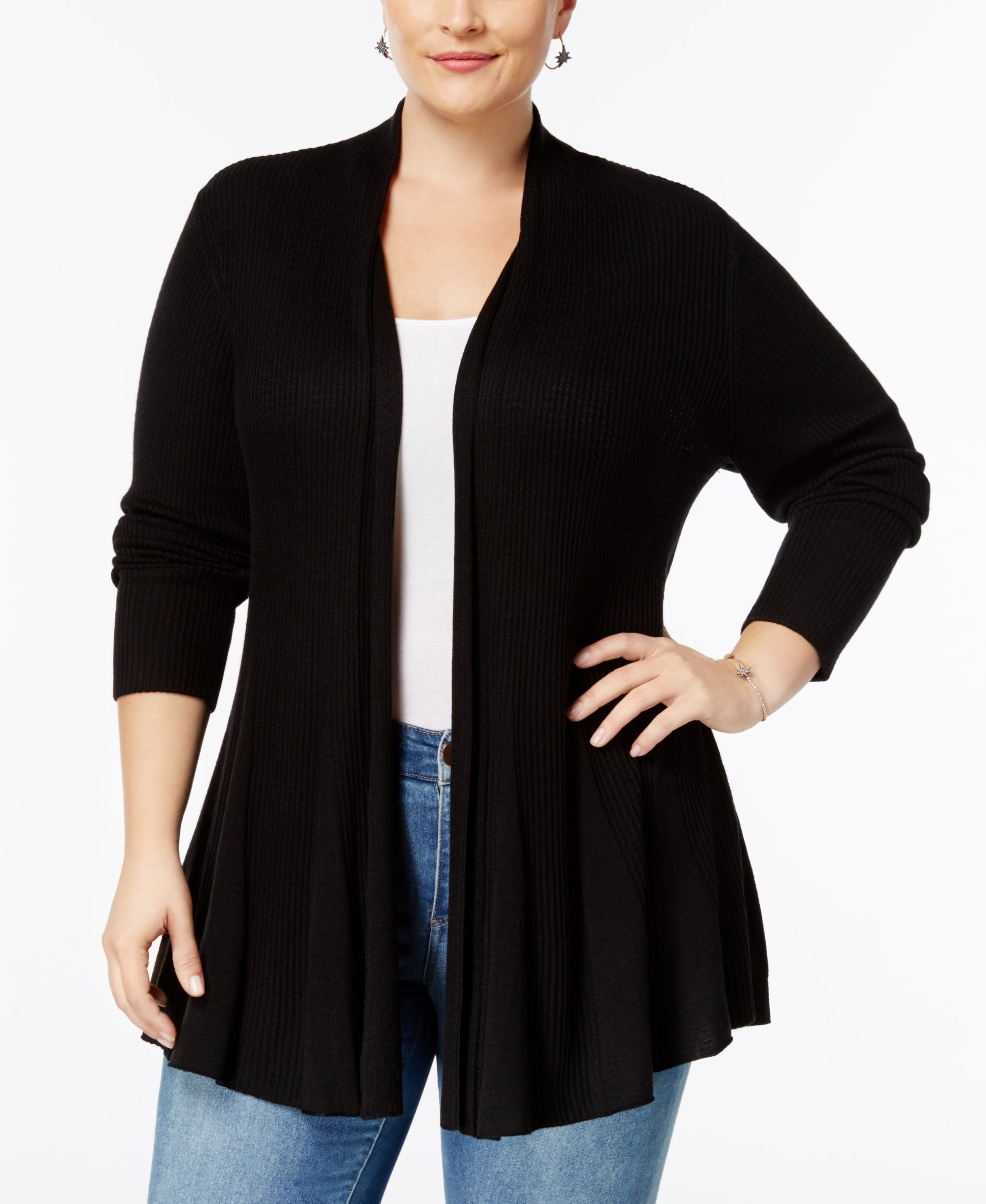 Plus Size Ribbed Knit Swing Cardigan
