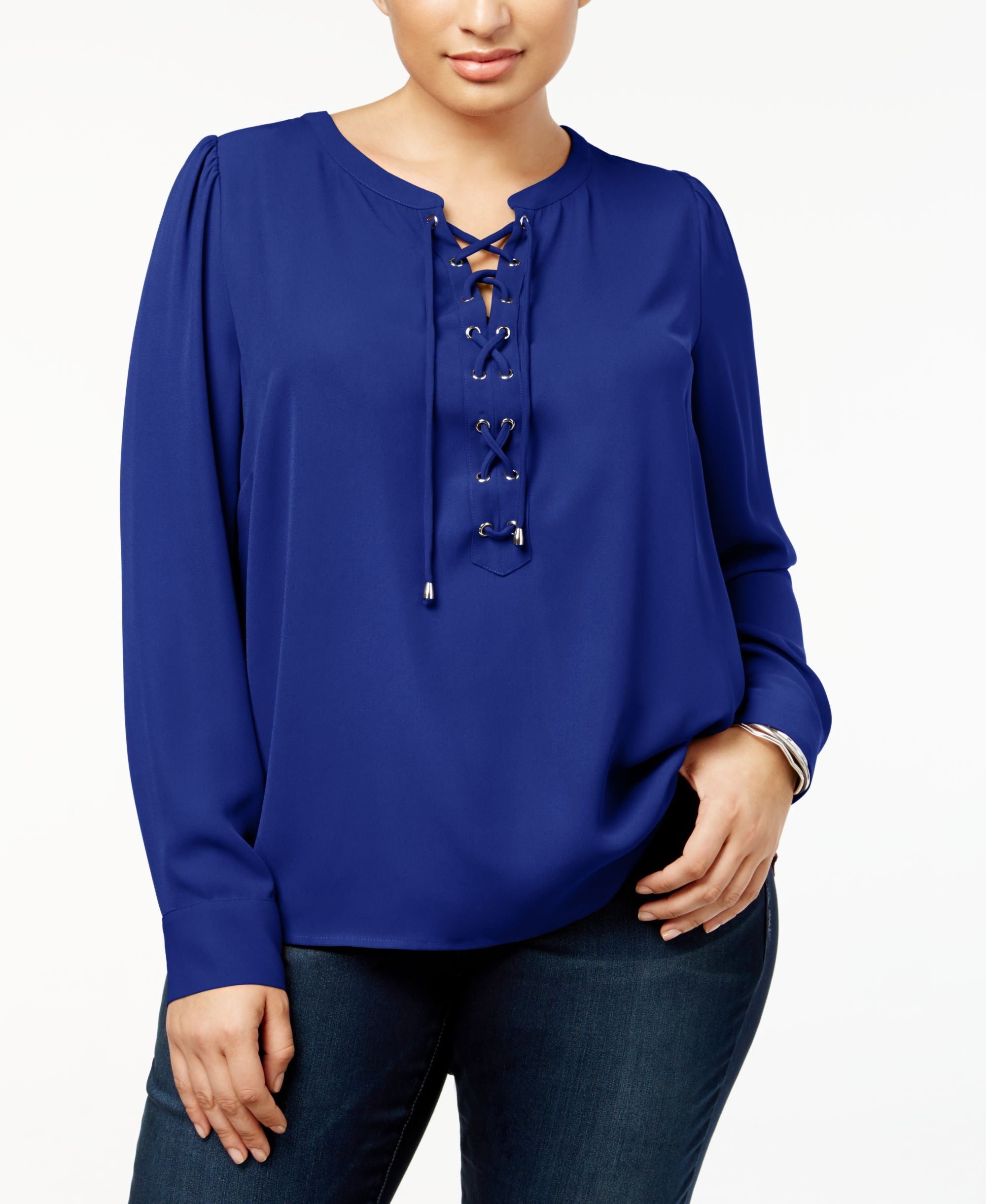 Plus Size Lace Up Blouse