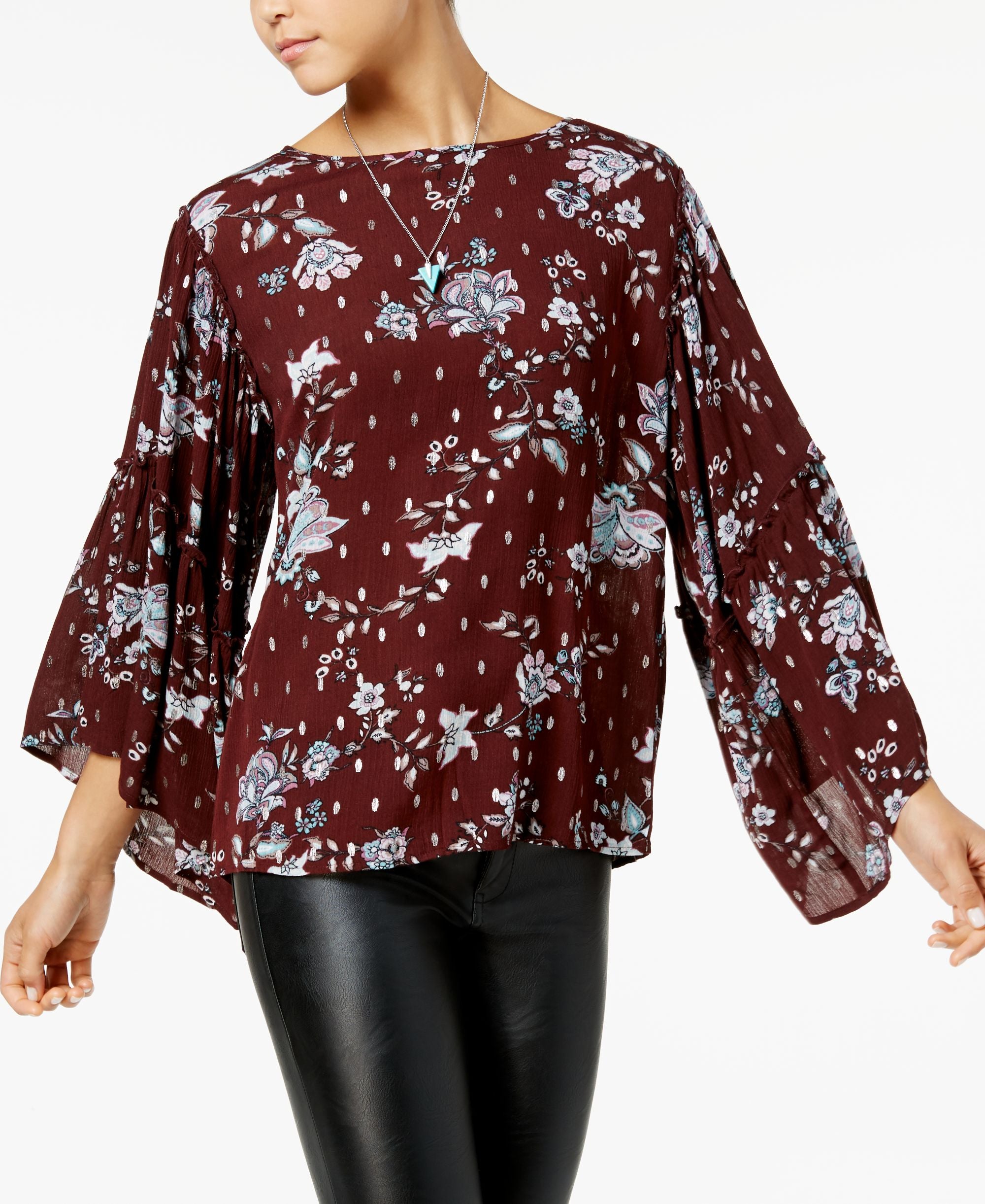 Gypsies Moondust Juniors Printed Ruffle Sleeve Top