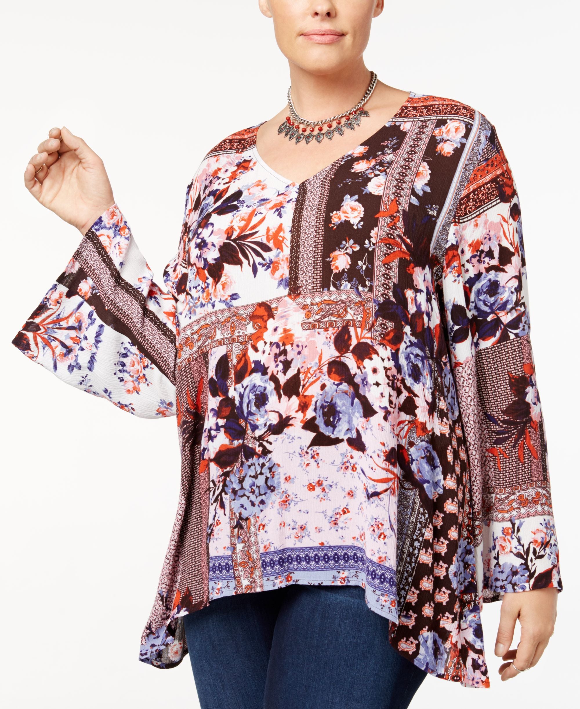Style & Co Plus Size Printed Bell Sleeve Top
