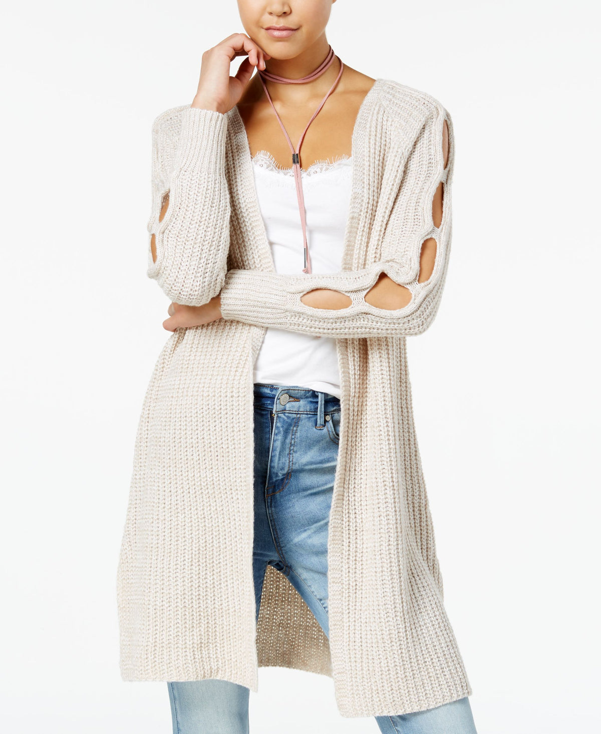 Ohmg Juniors Peekaboo Sleeve Sweater Jacket