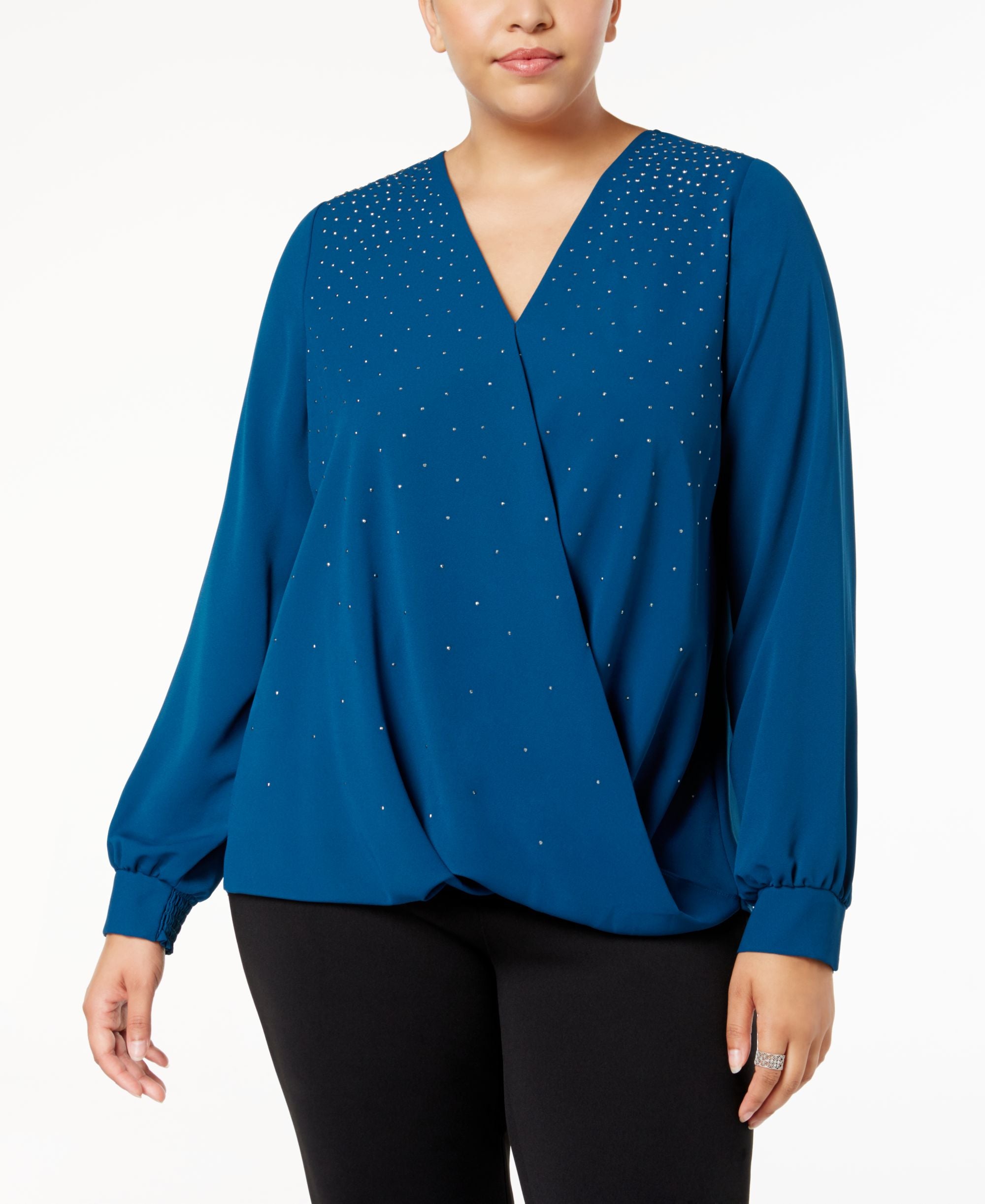 Alfani Plus Size Studded Crossover Top