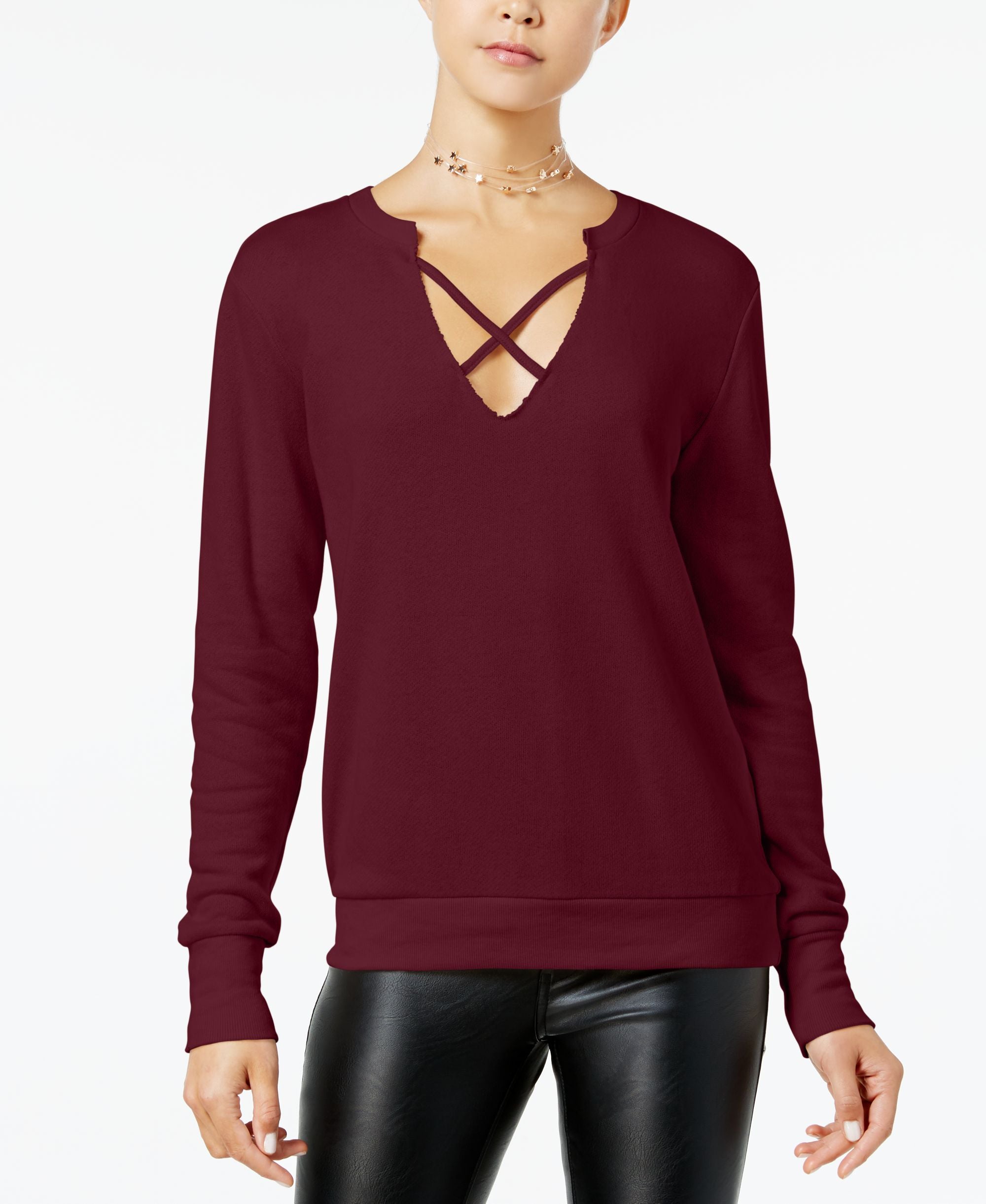 Almost Famous Juniors Strappy Front Sweatshirt