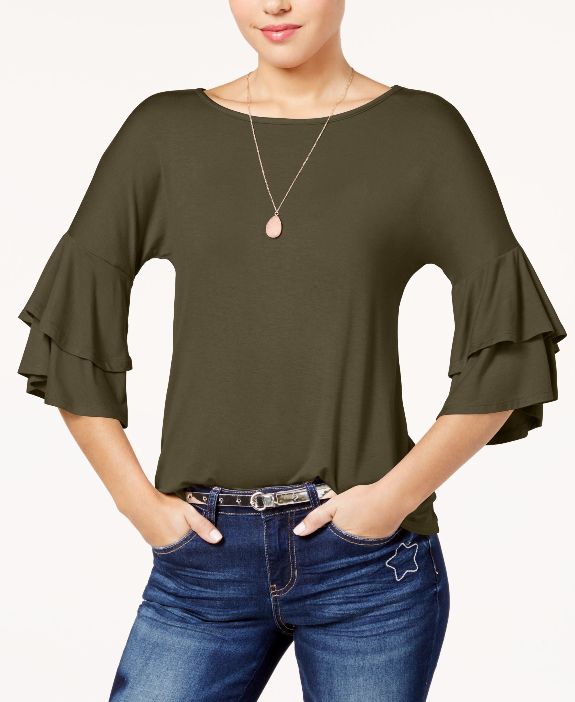 Ultra Flirt Juniors Tiered Ruffle Sleeved T-Shirt