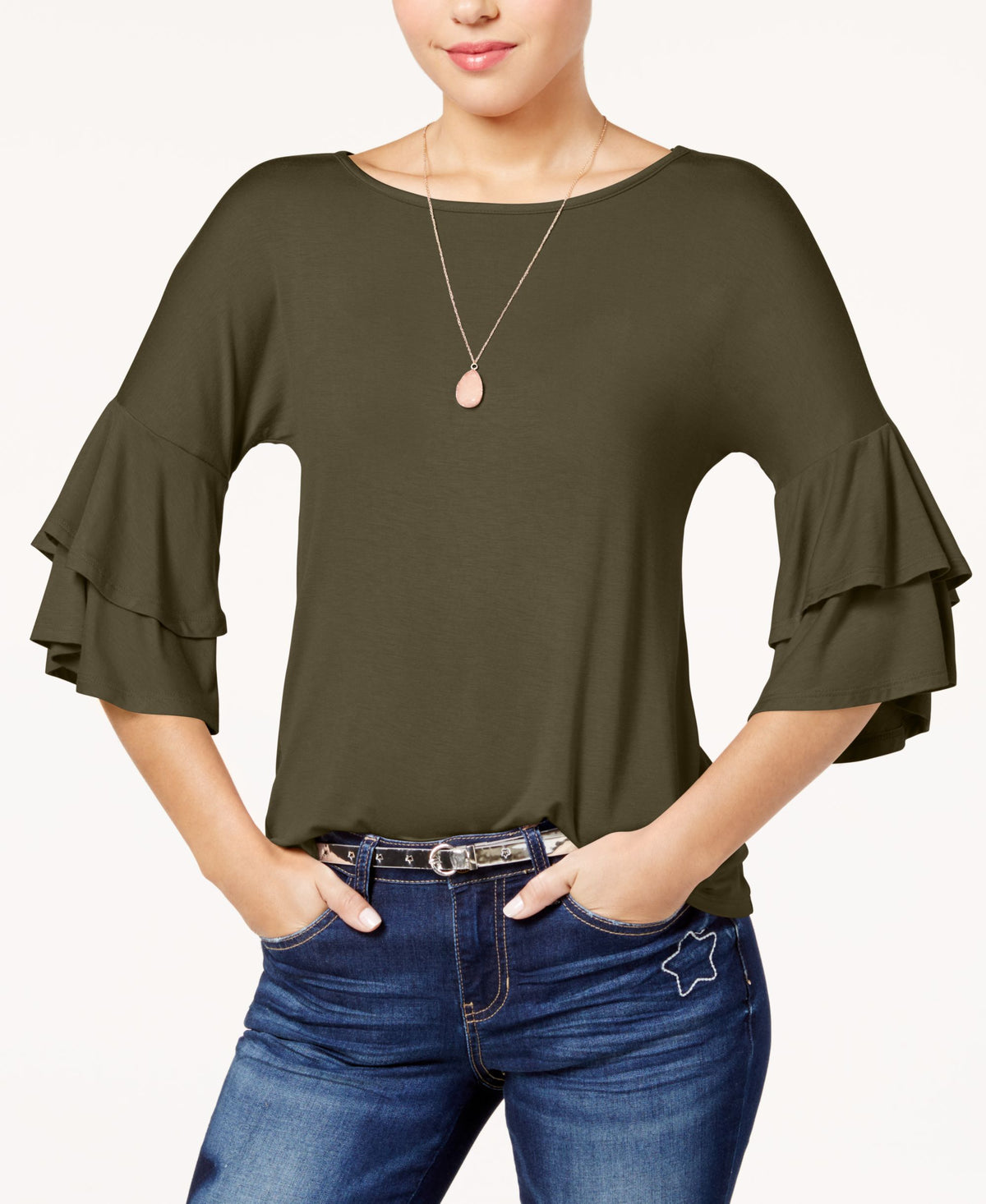 Ultra Flirt Juniors Tiered Ruffle Sleeved T-Shirt