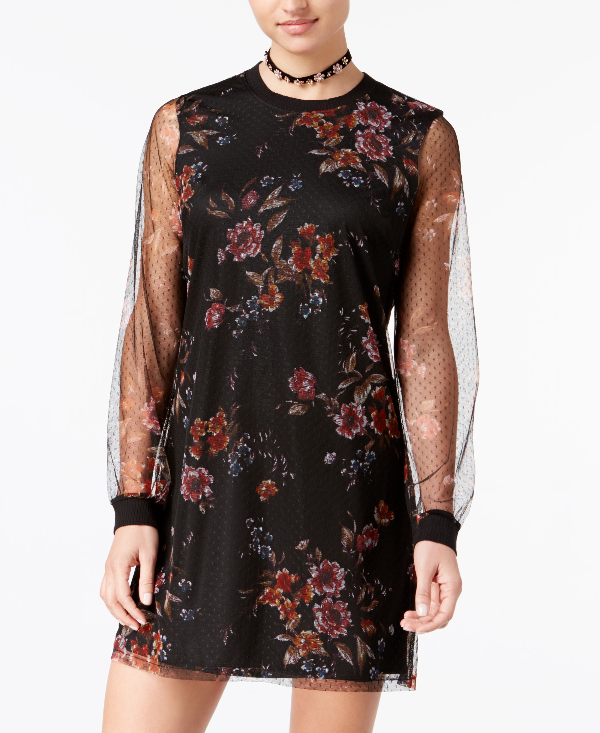 Be Bop Juniors Printed Swiss Dot Mesh Dress