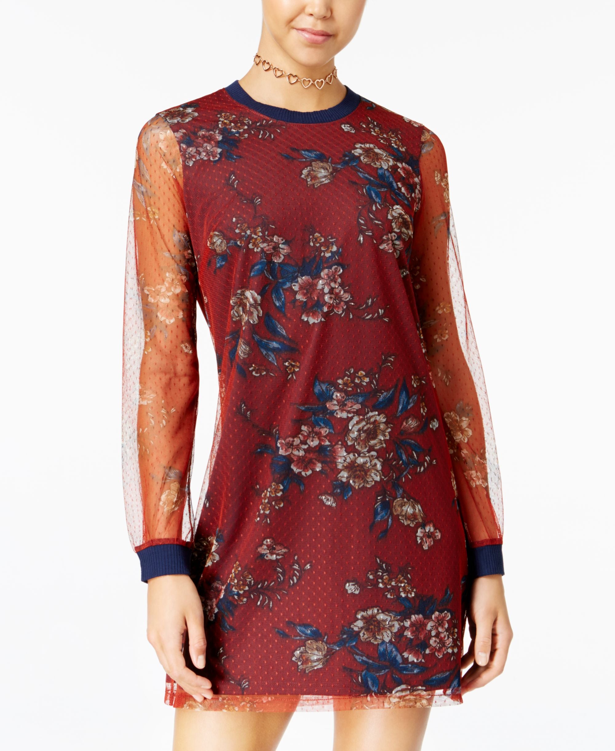 Be Bop Juniors Printed Swiss Dot Mesh Dress