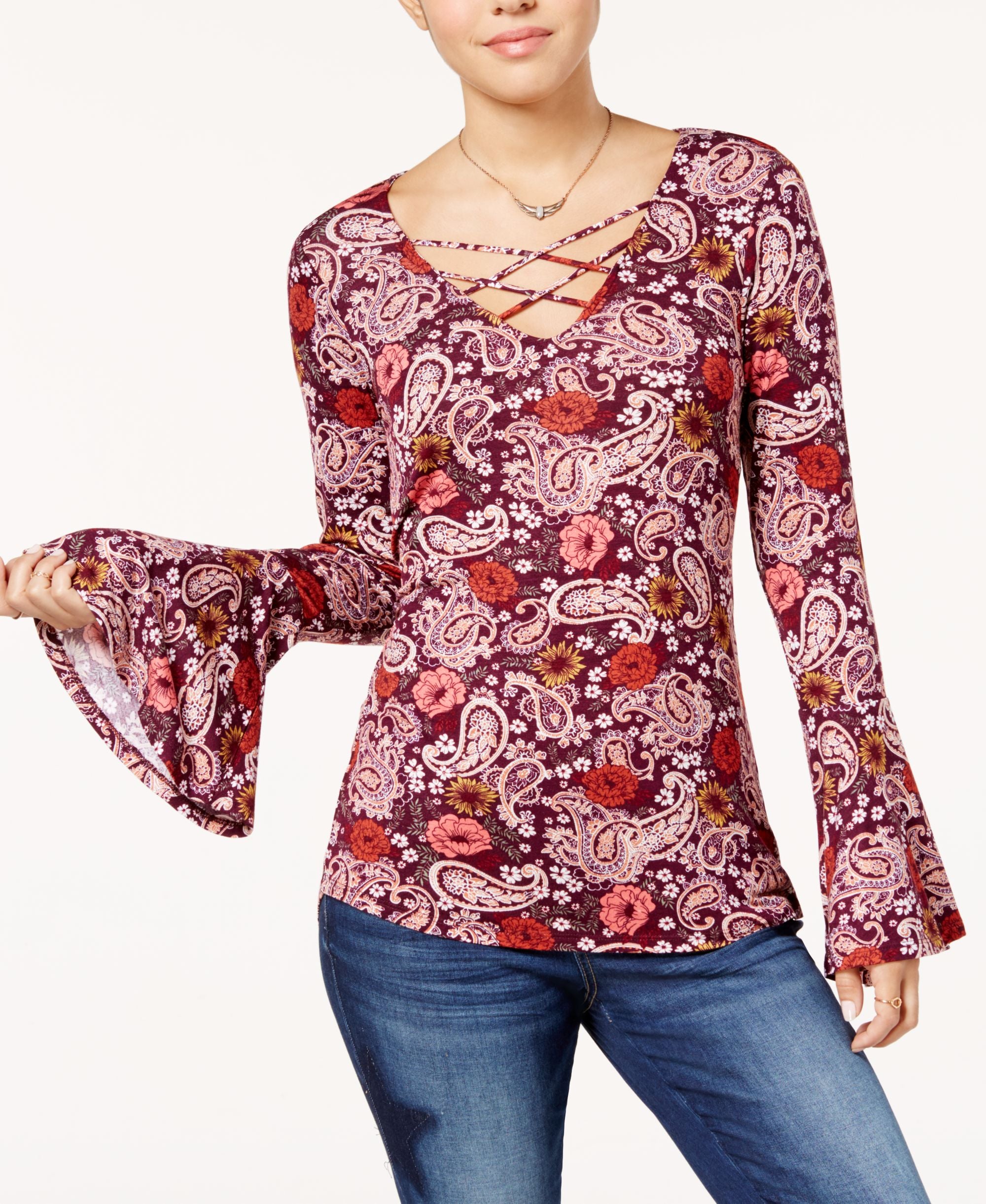 Ultra Flirt Juniors Bell Sleeve High Low Top
