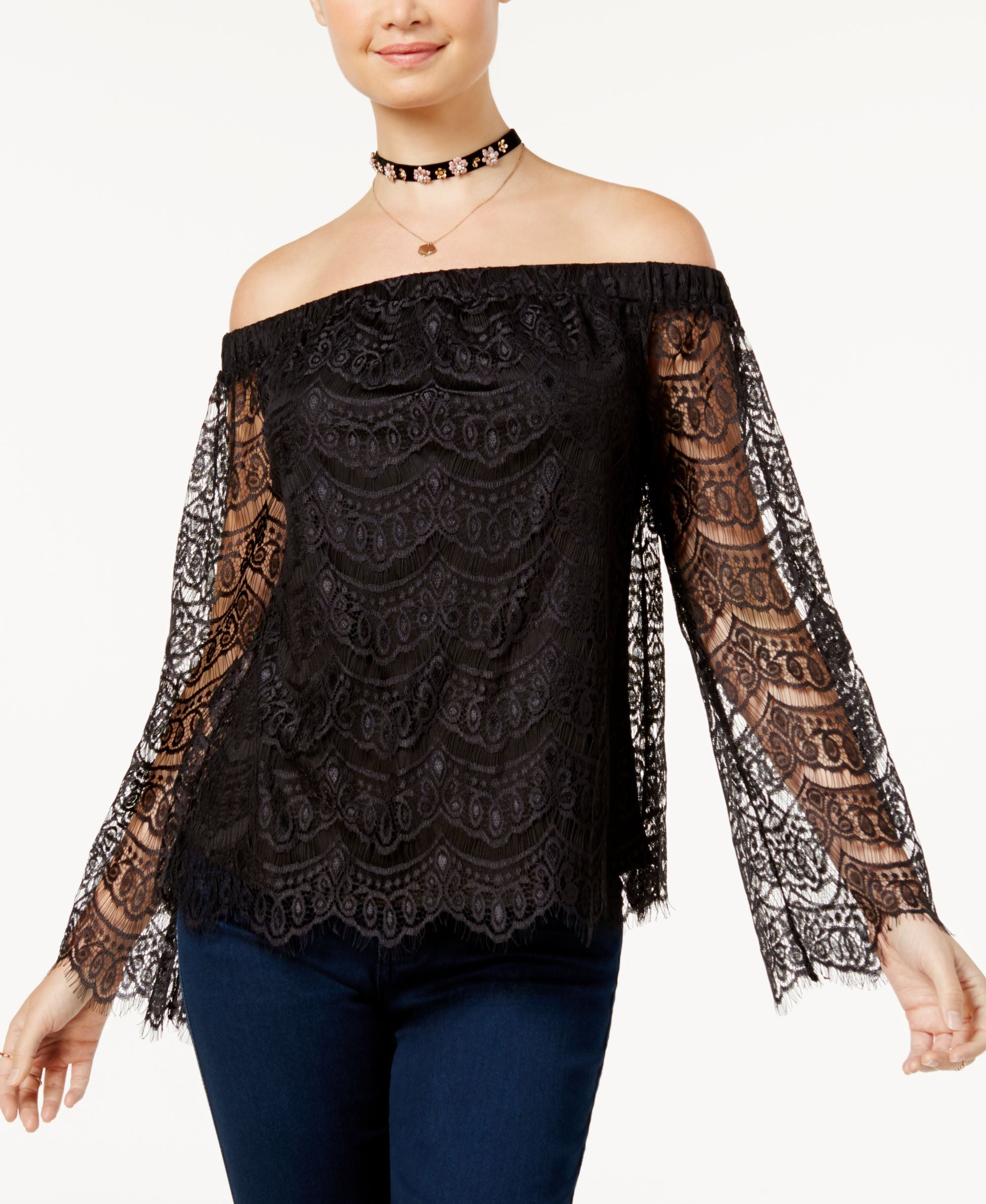 Love Fire Juniors Lace Off The Shoulder Top