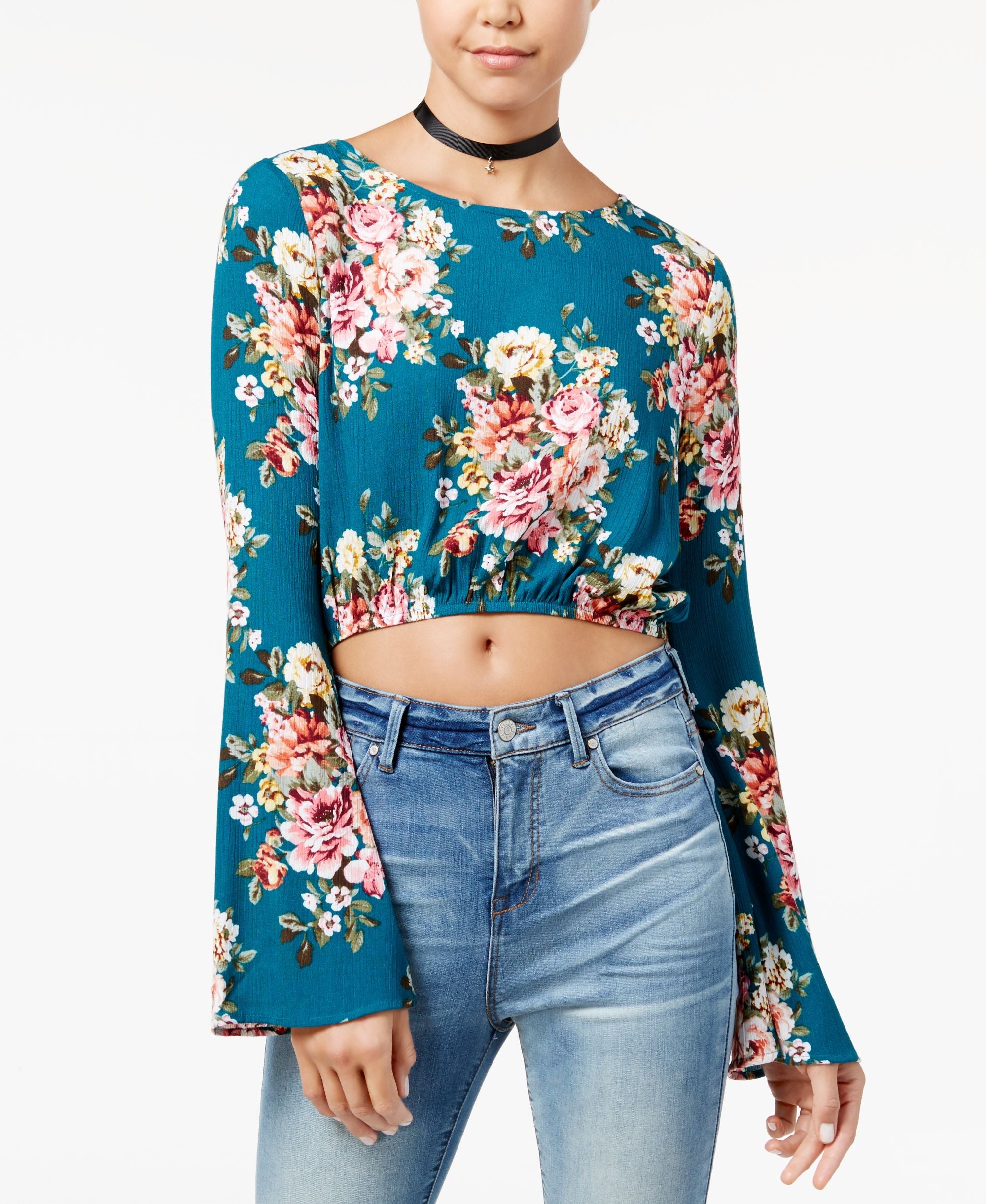 Polly Esther Juniors Printed Split Back Crop Top