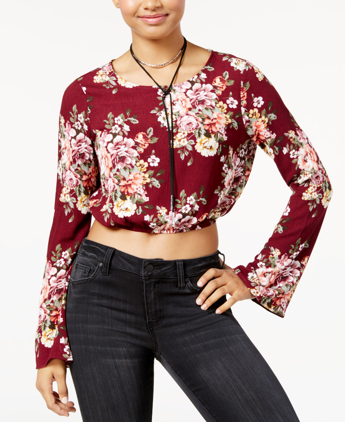 Polly Esther Juniors Printed Split Back Crop Top