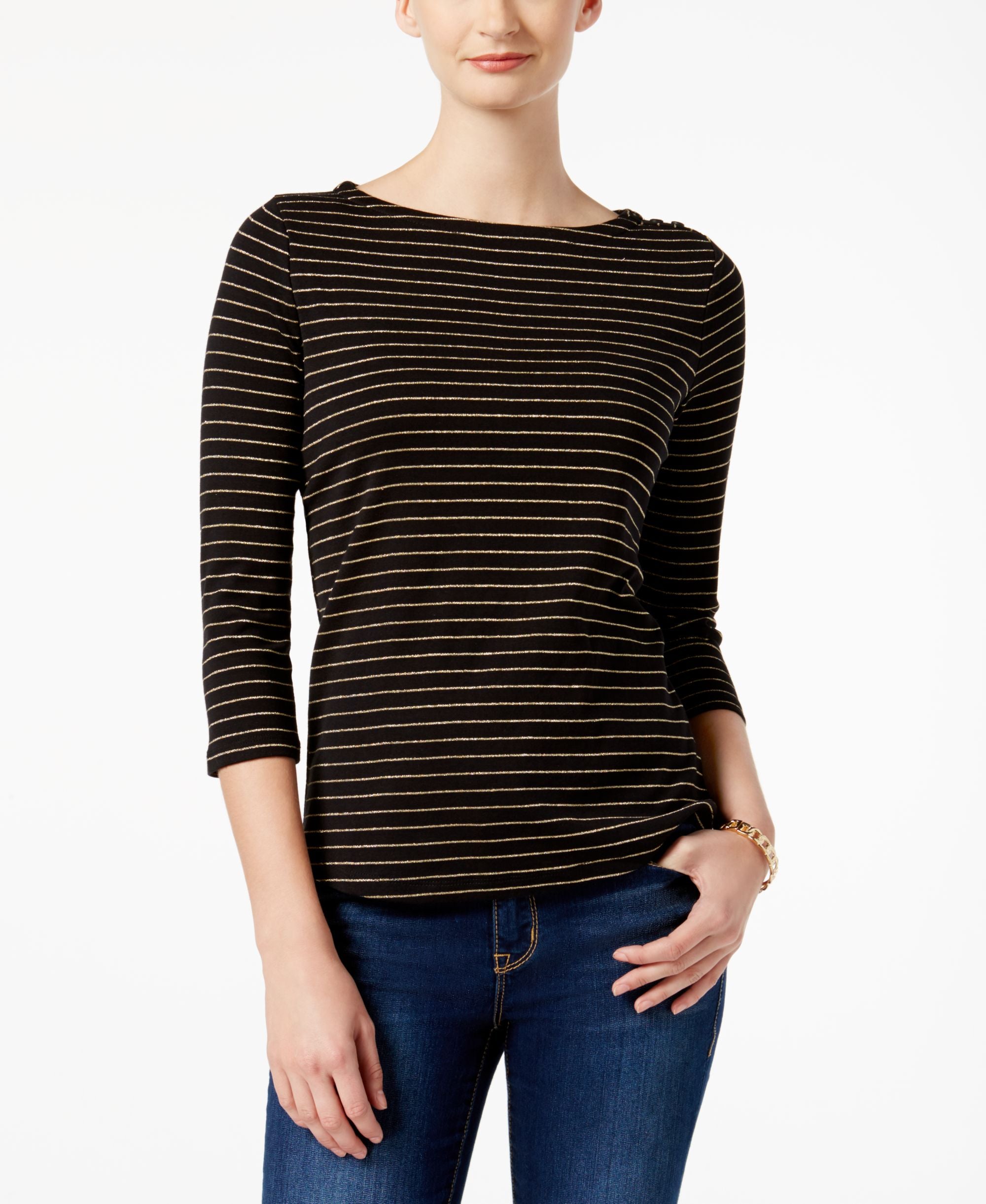 Button-Shoulder Print Top