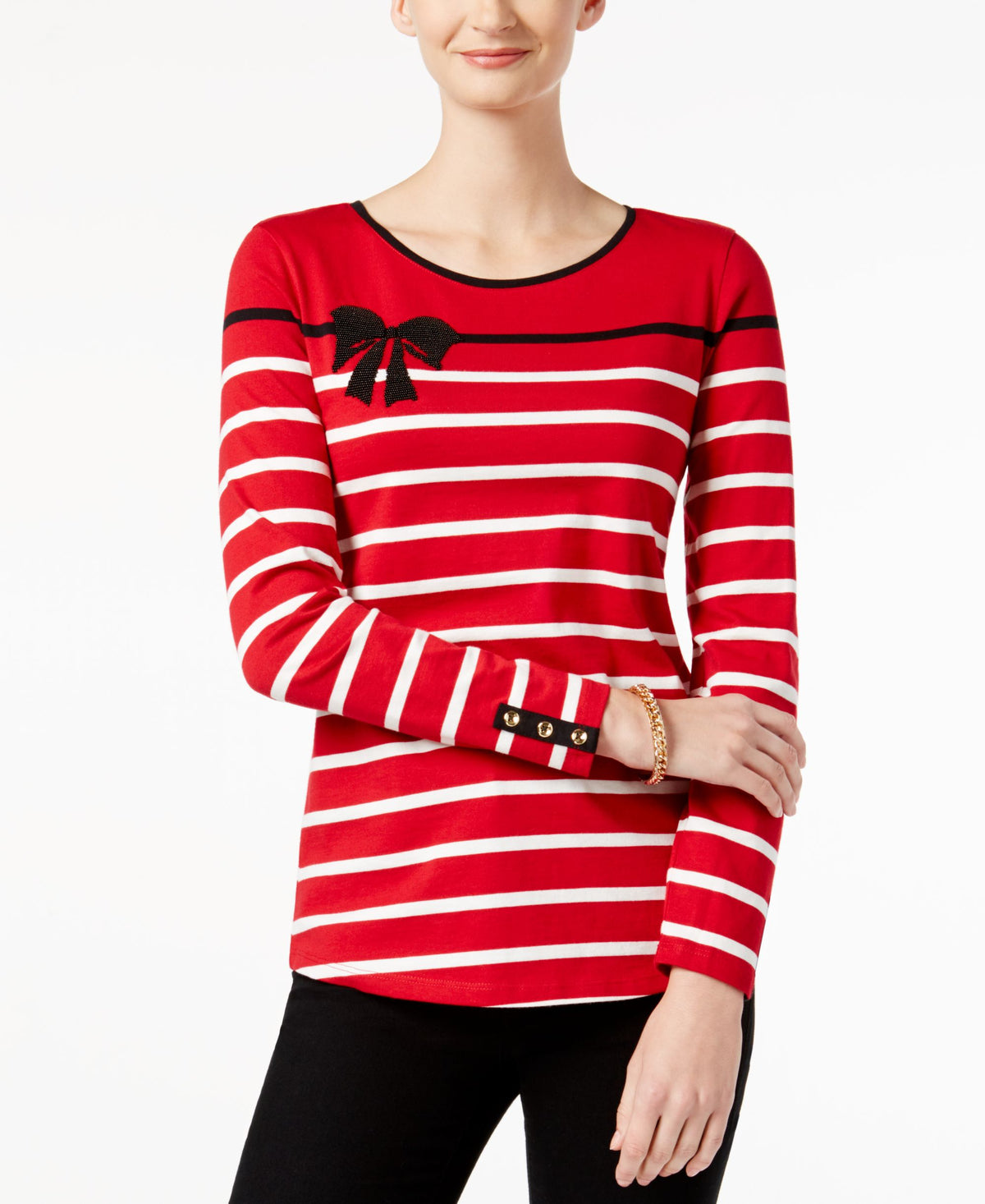Charter Club Cotton Beaded Bow Top