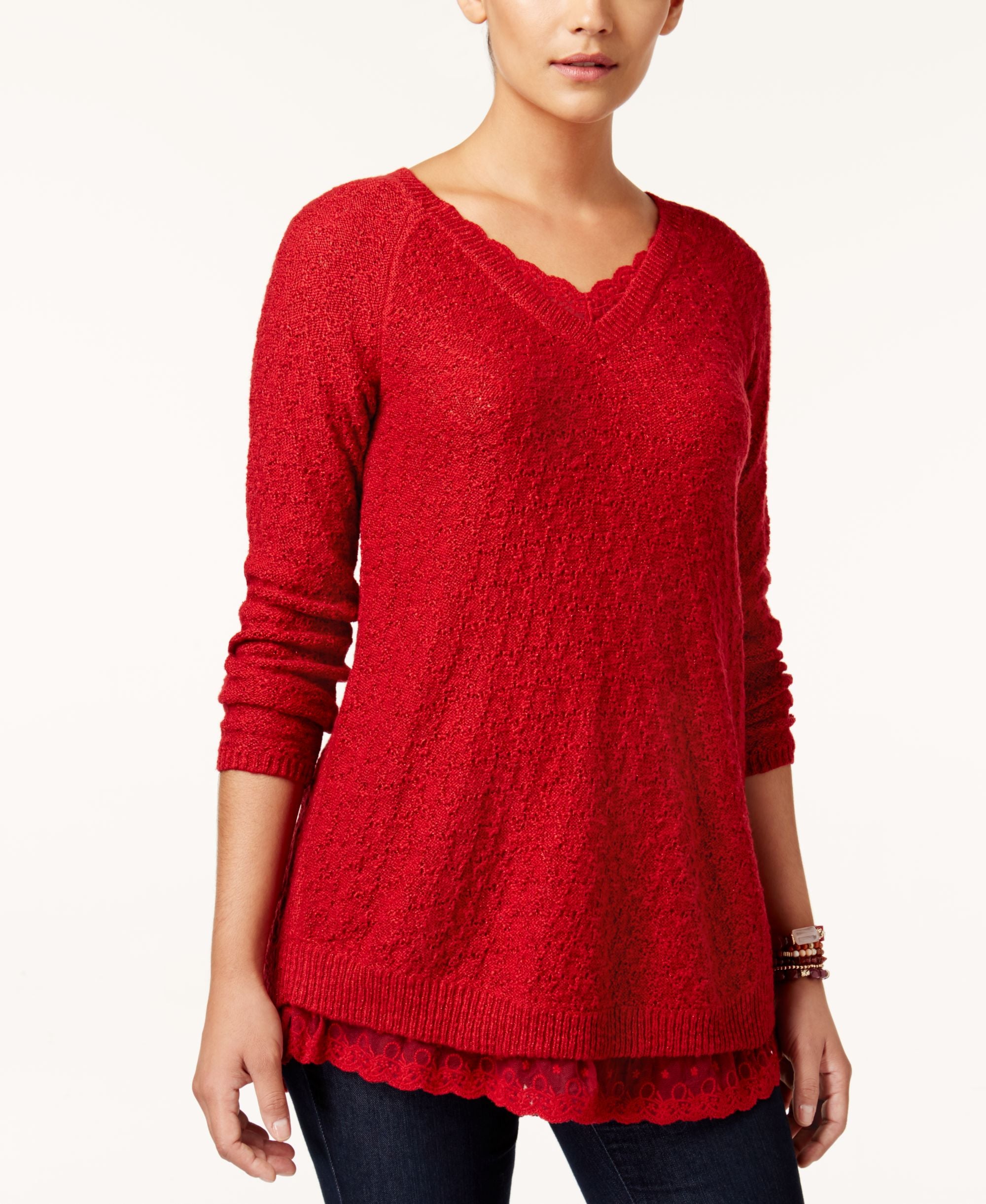 Style & Co Lace Trim Sweater