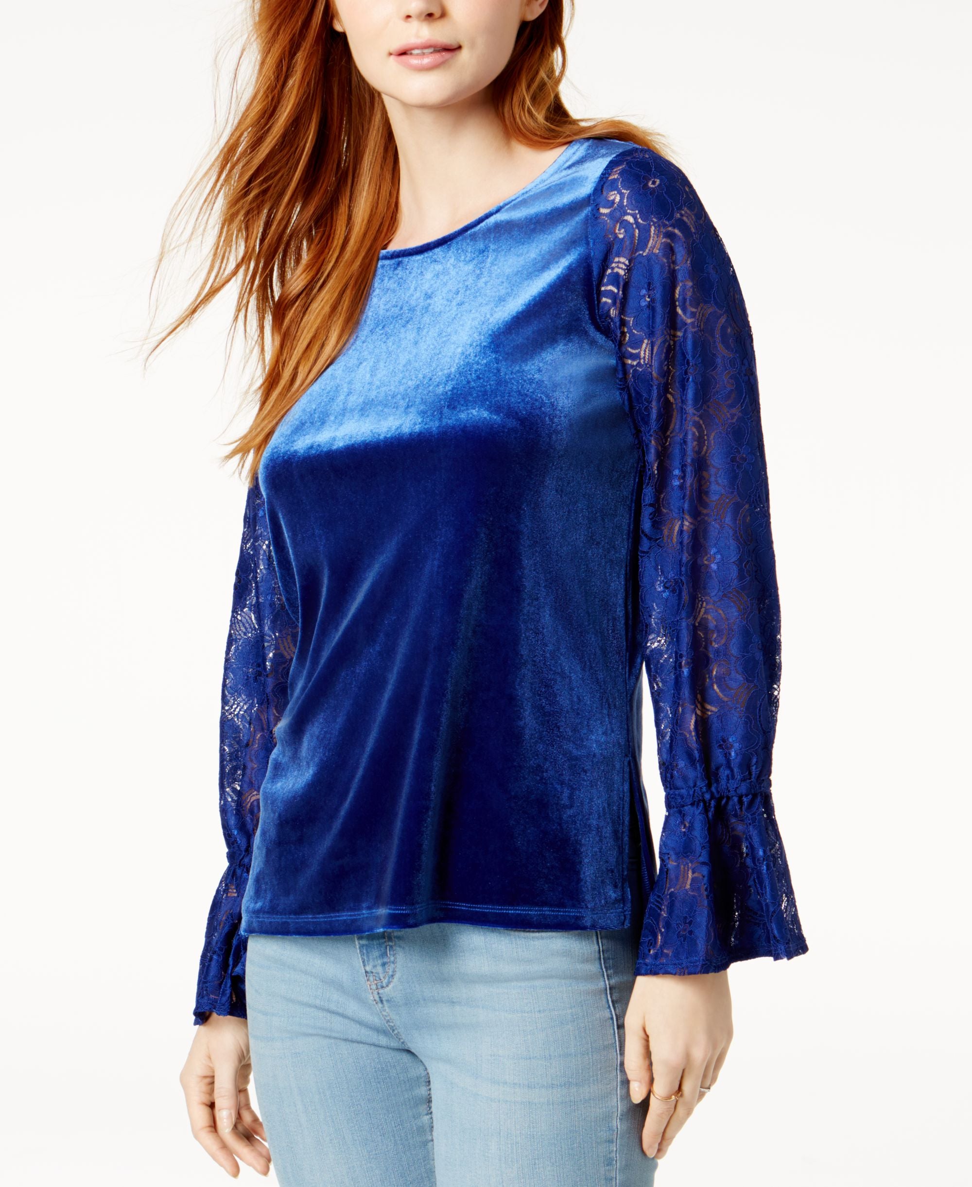 Kensie Lace Sleeve Velvet Top