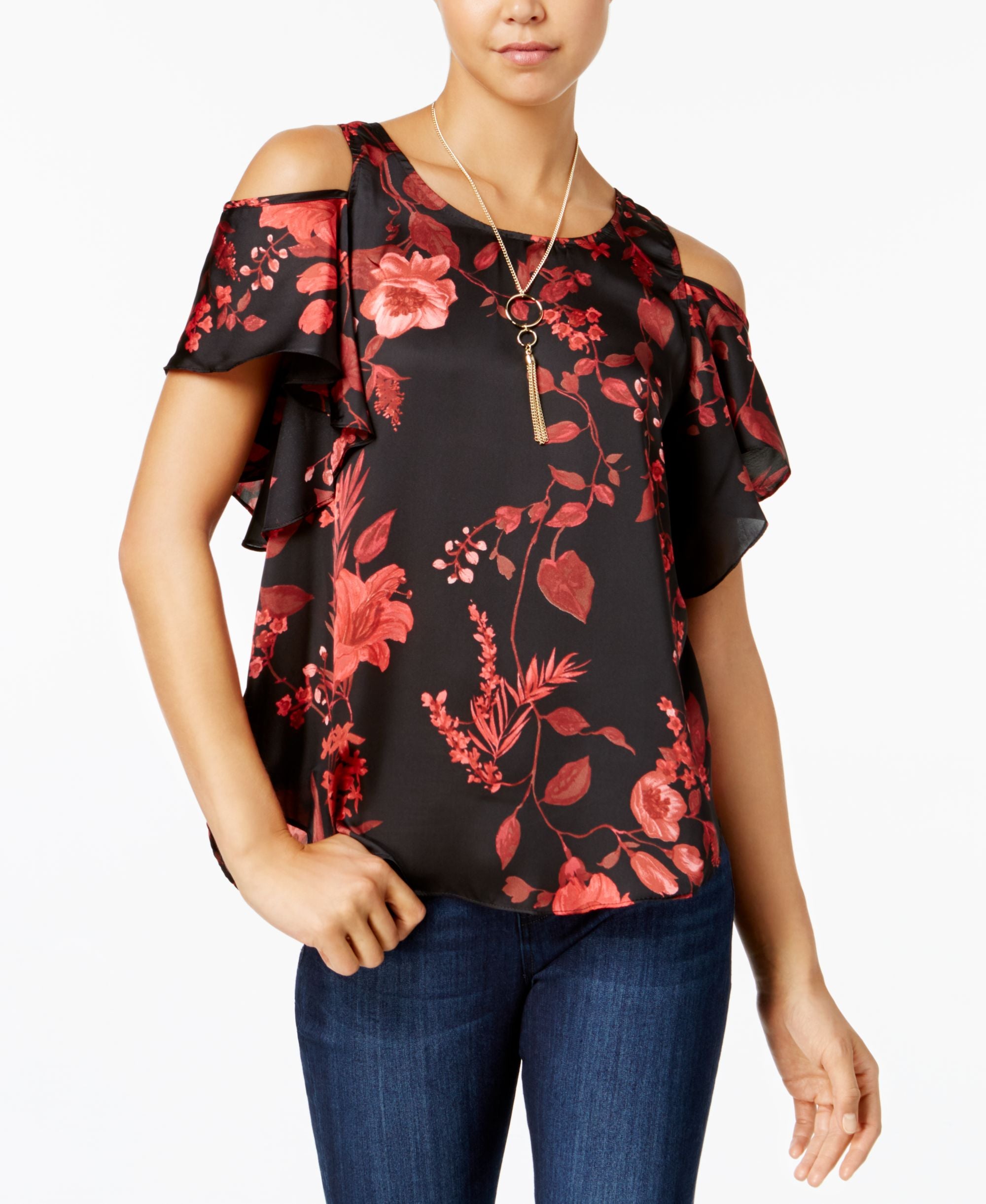 Bcx Juniors Printed Cold Shoulder Top