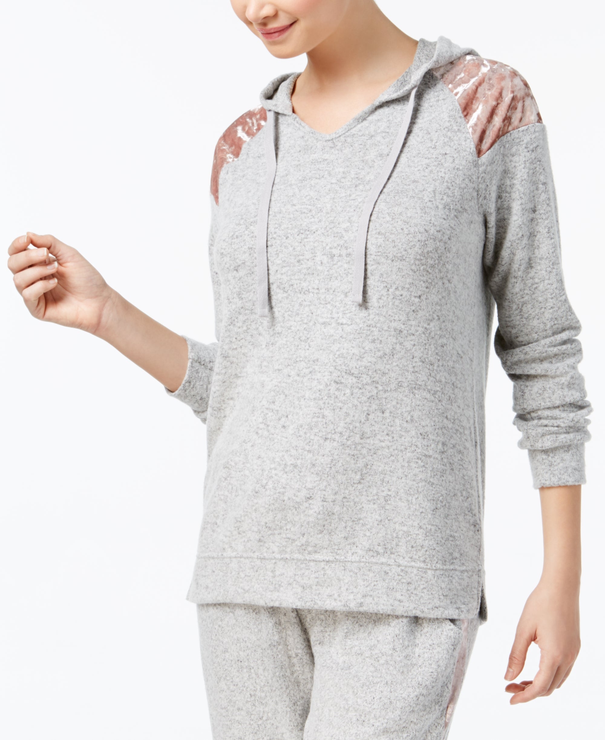 Juniors' Velvet-Trim Cozy Hoodie