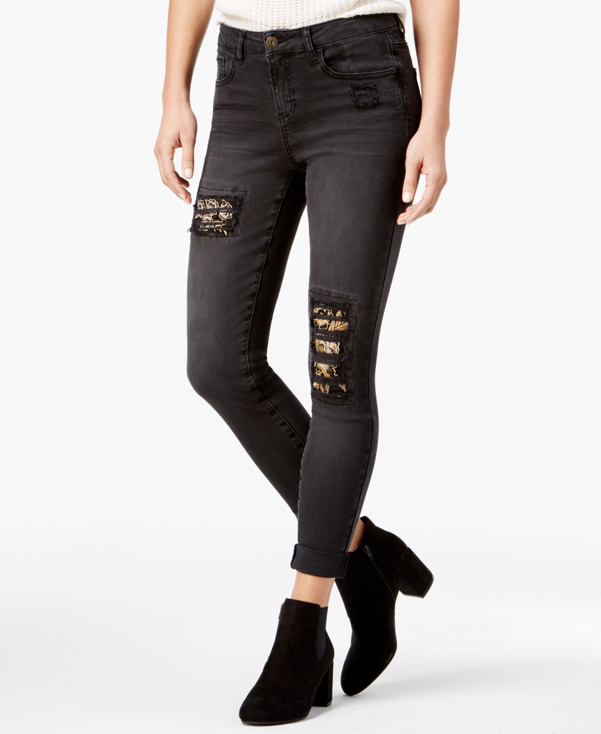 Vanilla Star Juniors Embroidered Ripped Skinny Jeans