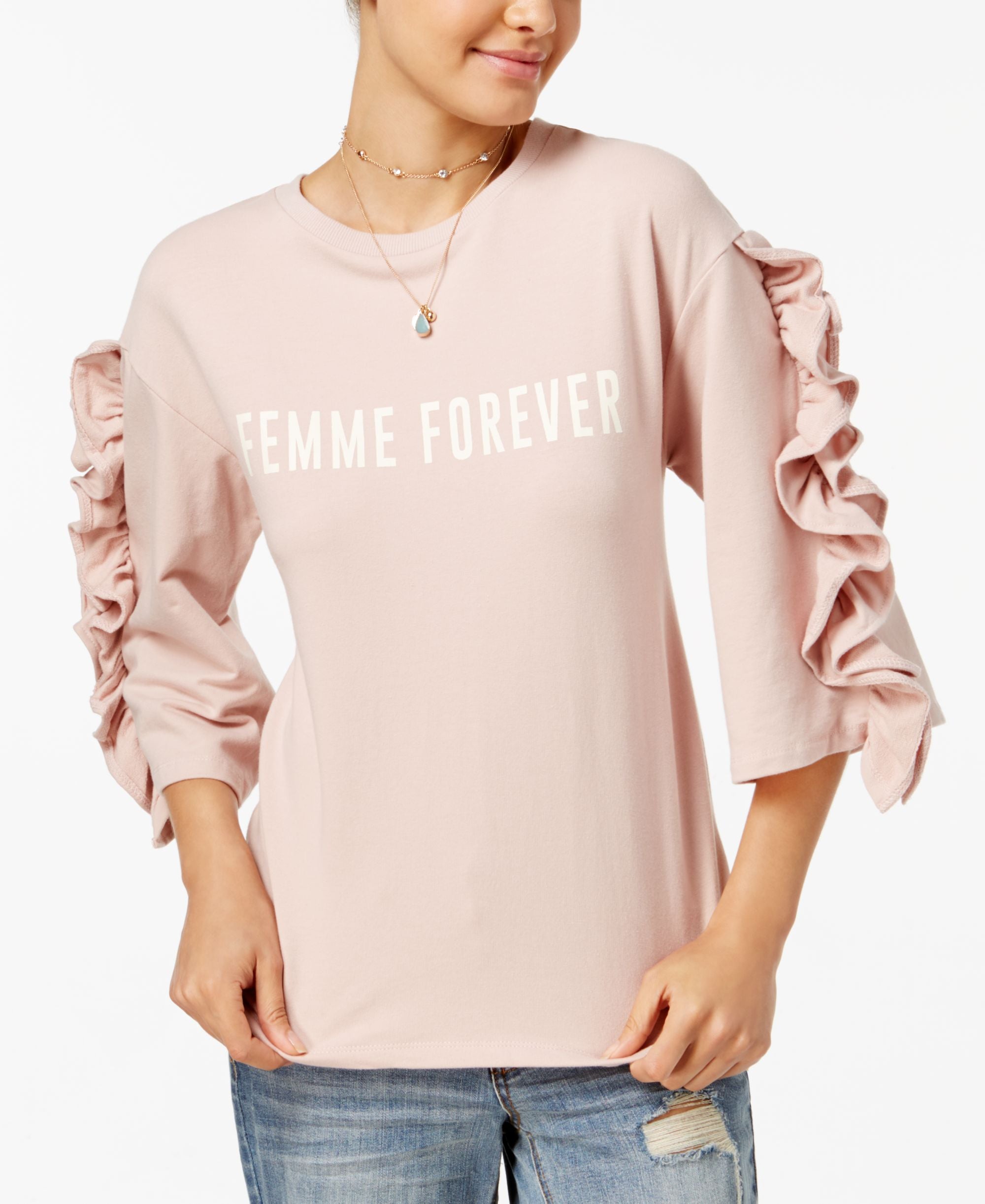 Polly Esther Juniors Ruffle Sleeve Graphic Sweatshirt