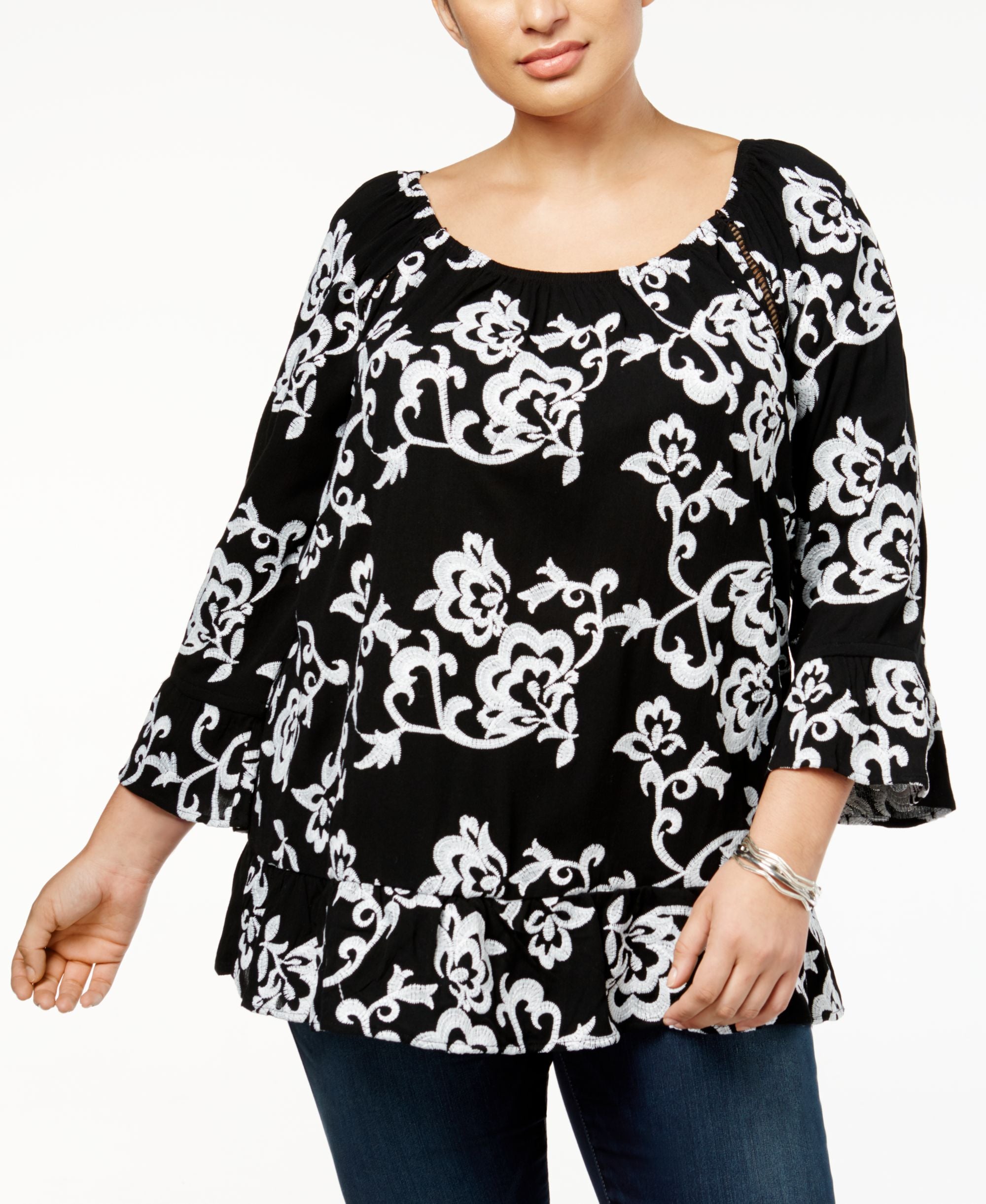 Plus Size Printed Ruffle Top