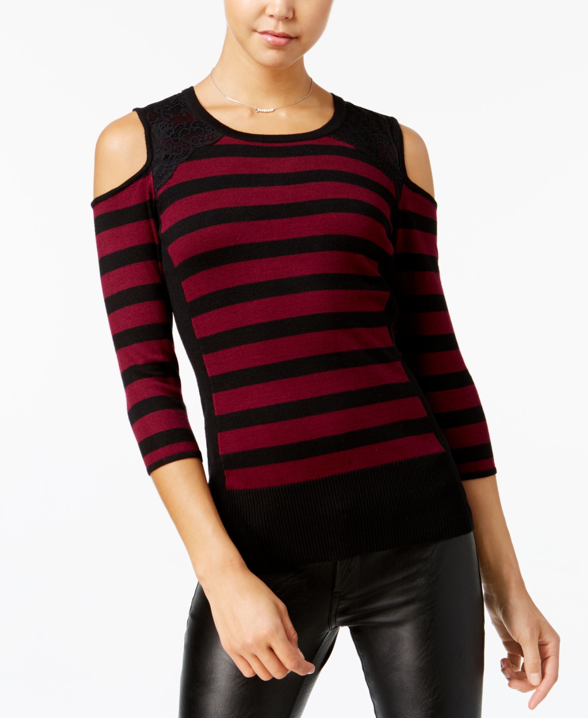 Bcx Juniors Cold Shoulder Striped Sweater