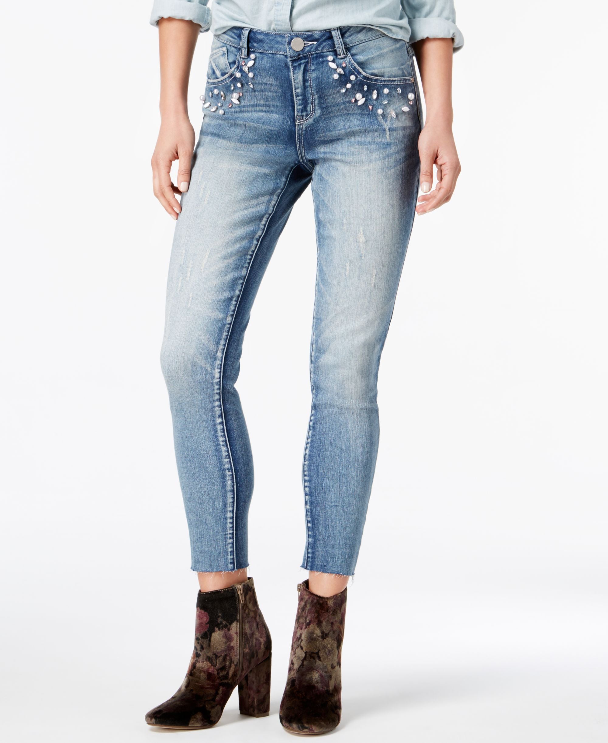 Rewind Juniors Embellished Cropped Skinny Jeans