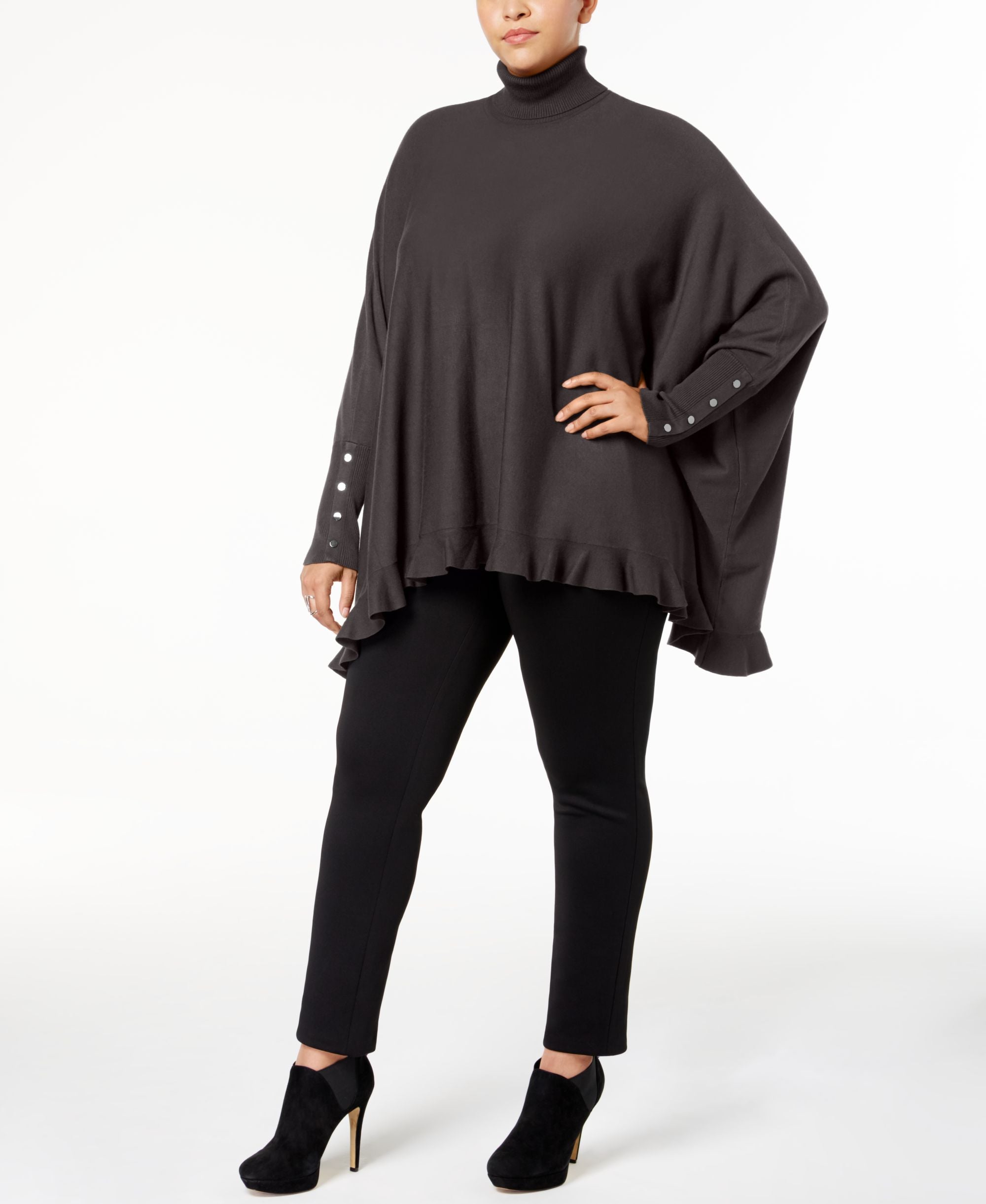 Plus Size Ruffled Cape Sweater