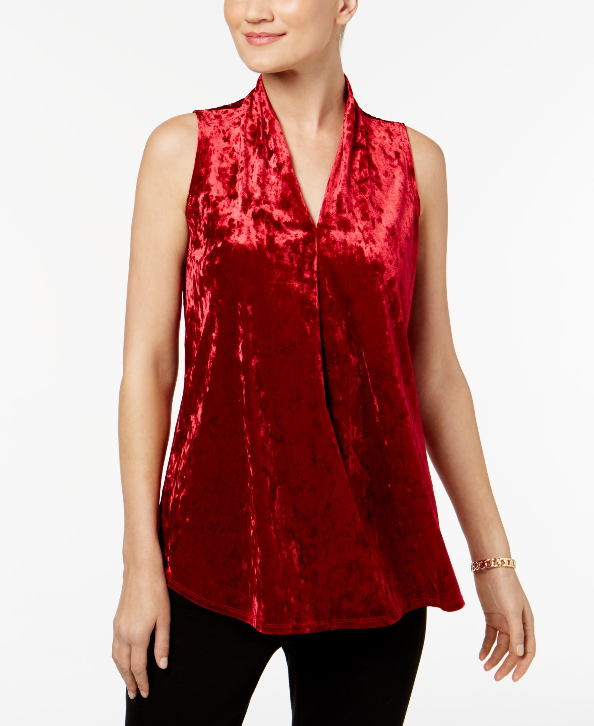 NY Collection Velvet Pleated Top