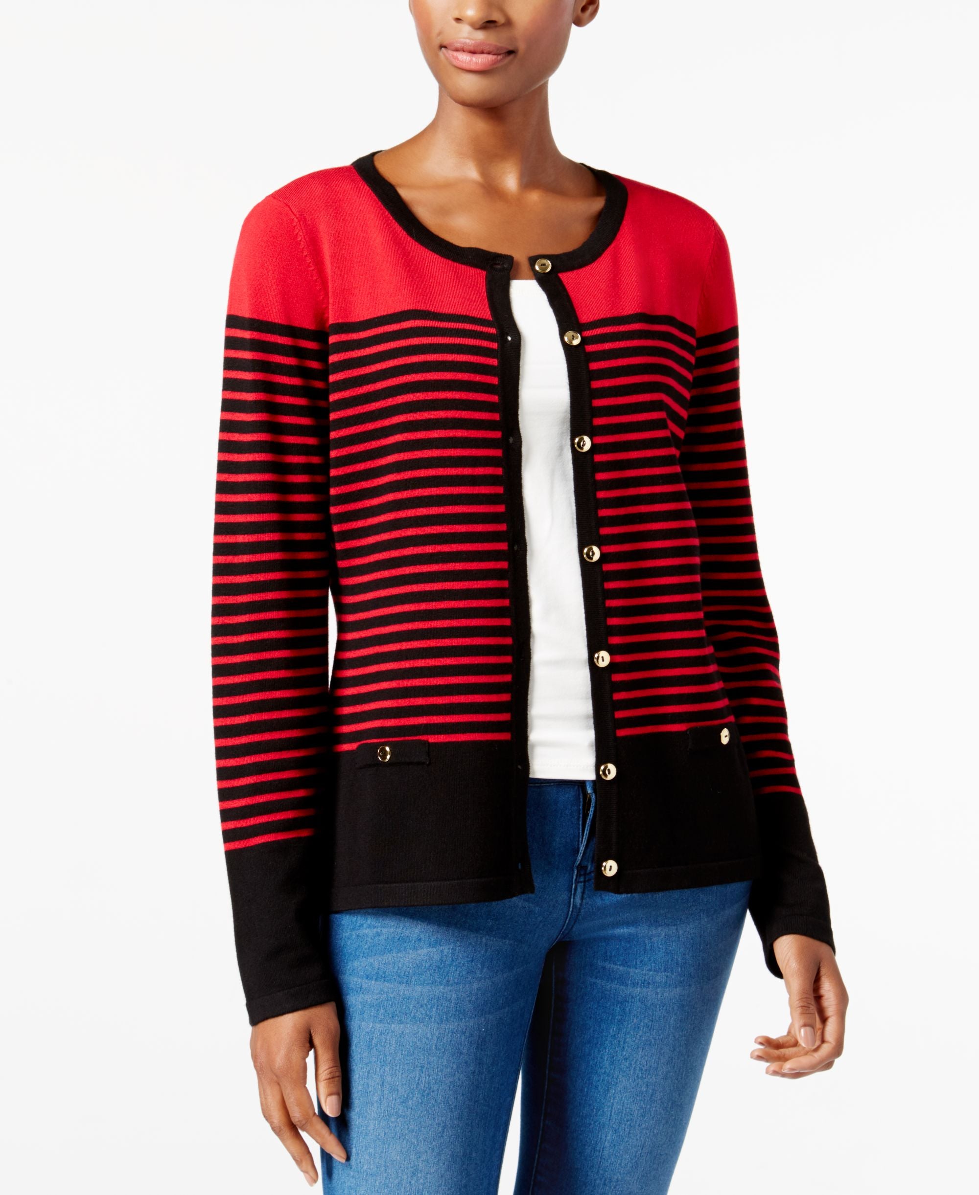 Karen Scott Resort Striped Cardigan