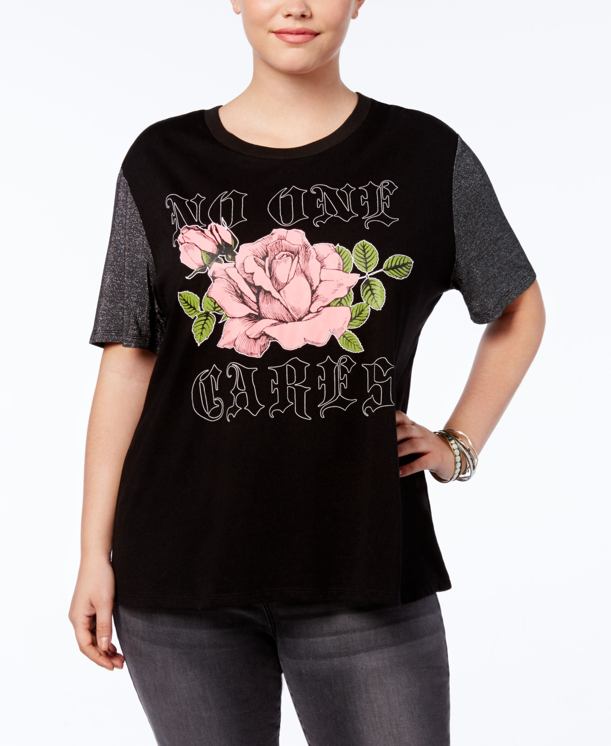 Hybrid Trendy Plus Size Rose Graphic T-Shirt