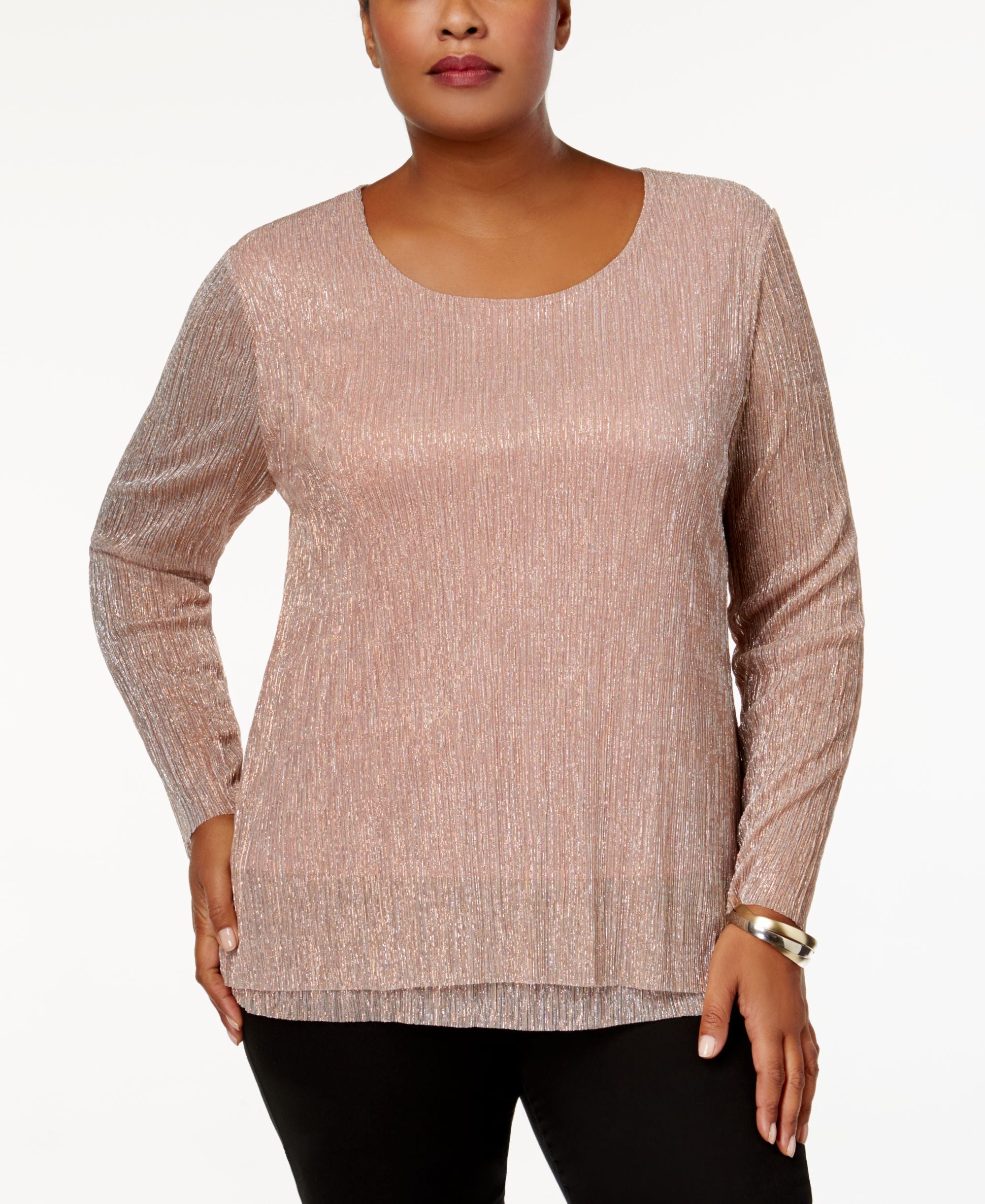 JM Collection Plus Size Layered Hem Pleated Top