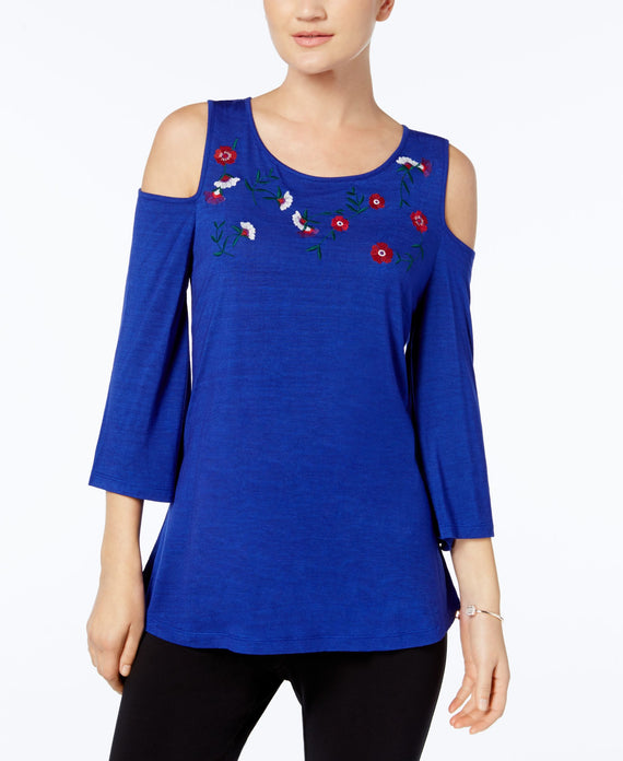 Embroidered Cold-Shoulder Top
