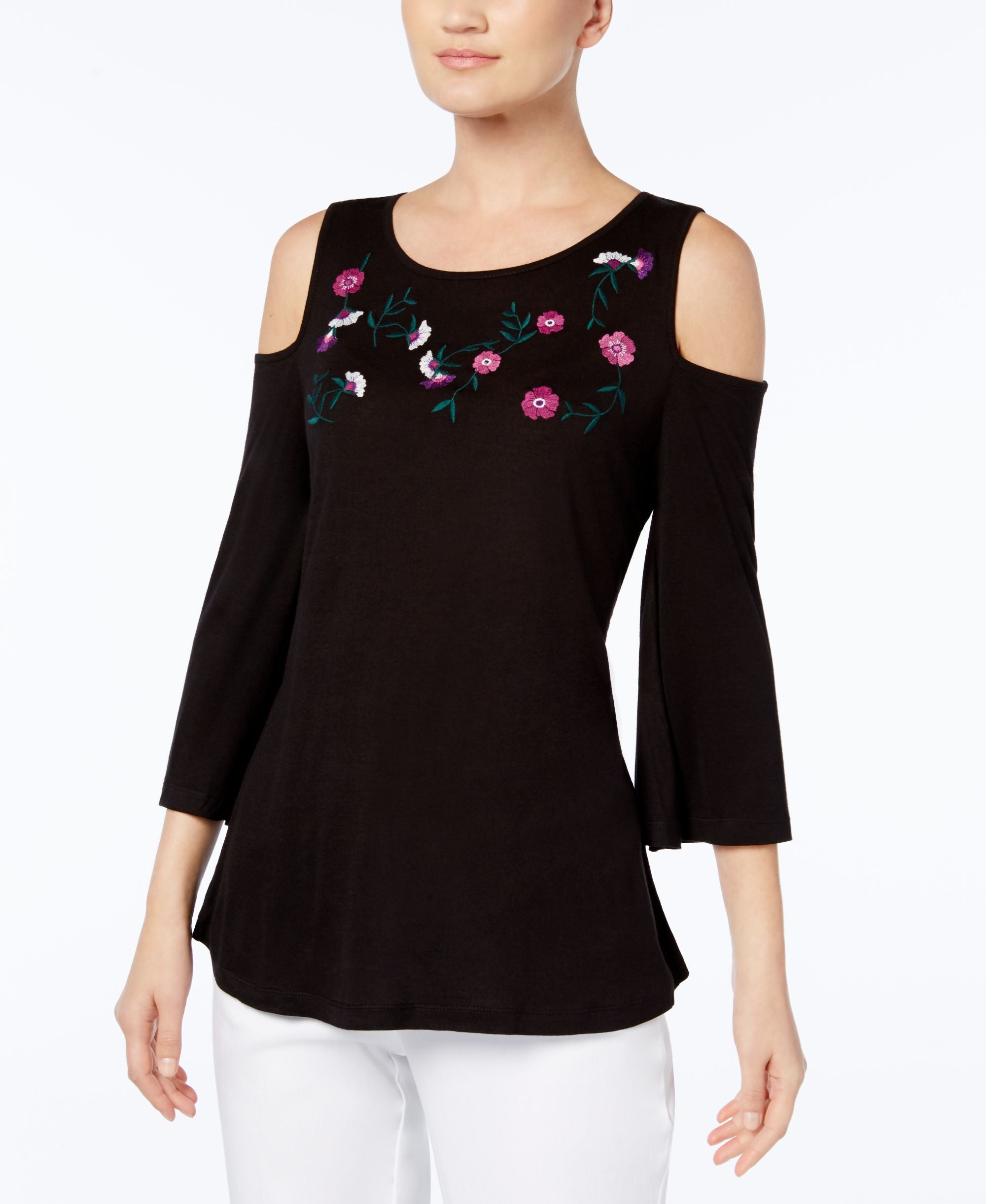 Embroidered Cold-Shoulder Top