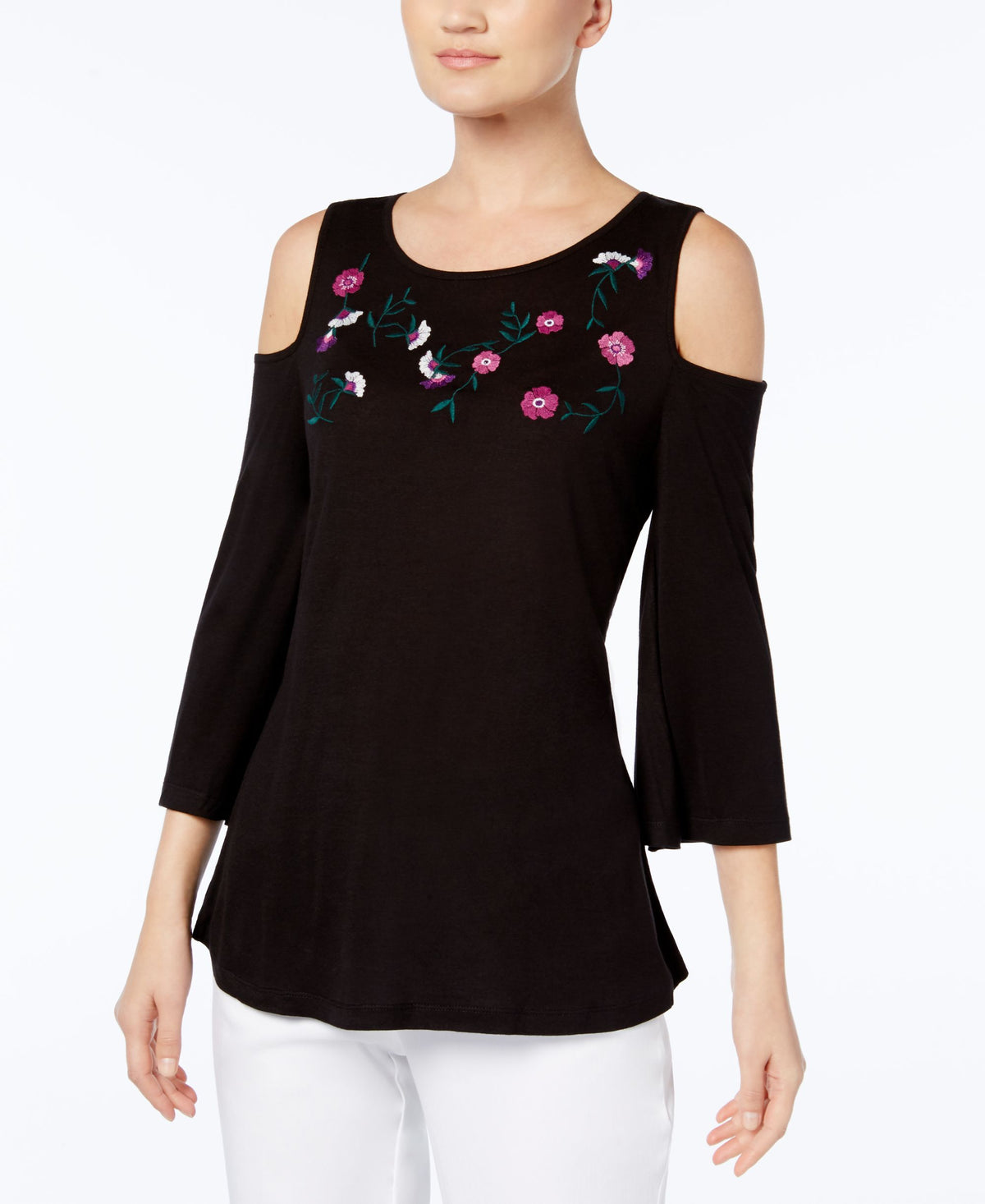 Embroidered Cold-Shoulder Top