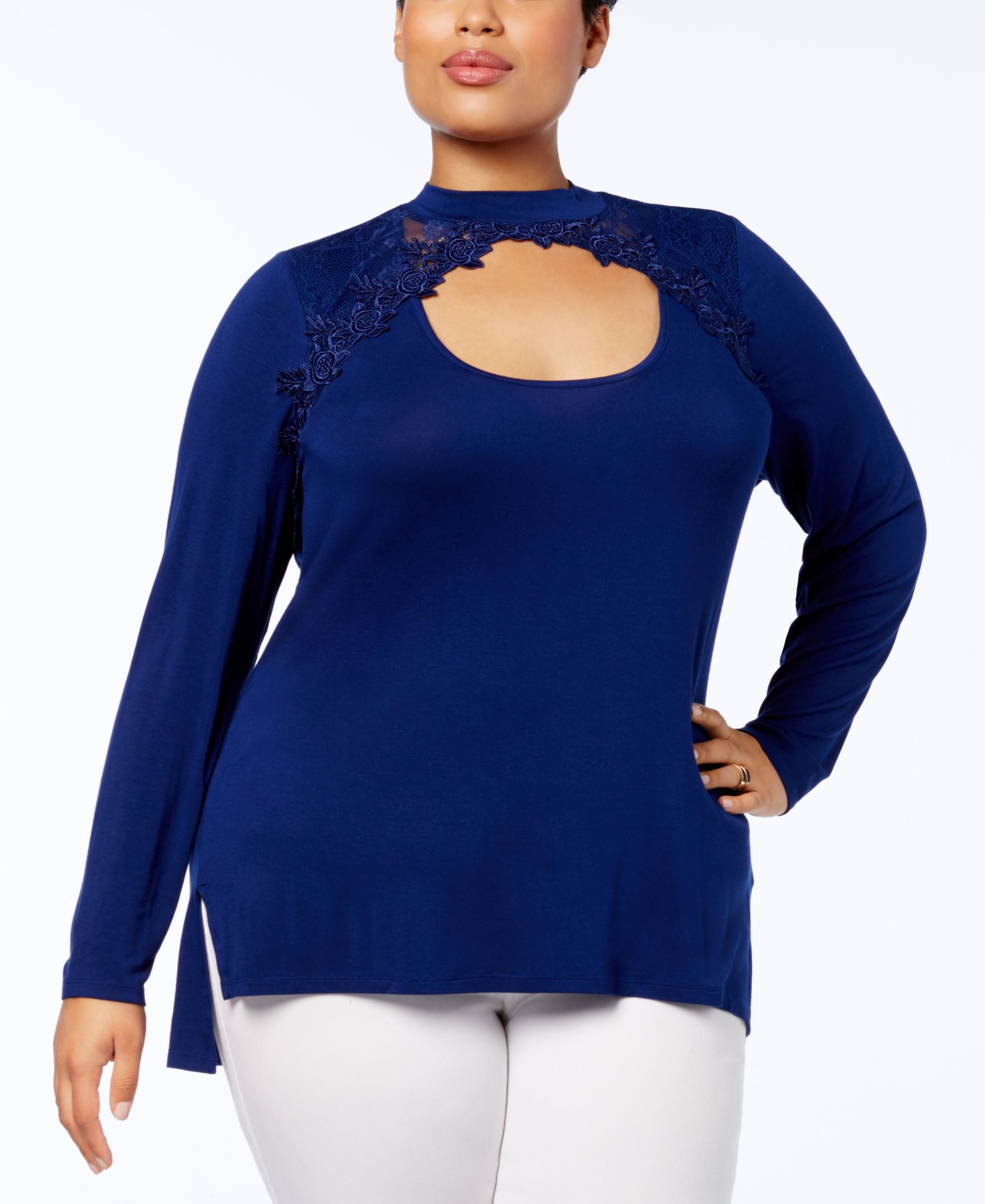 Love Scarlett Plus Size Lace Inset Cutout Tunic
