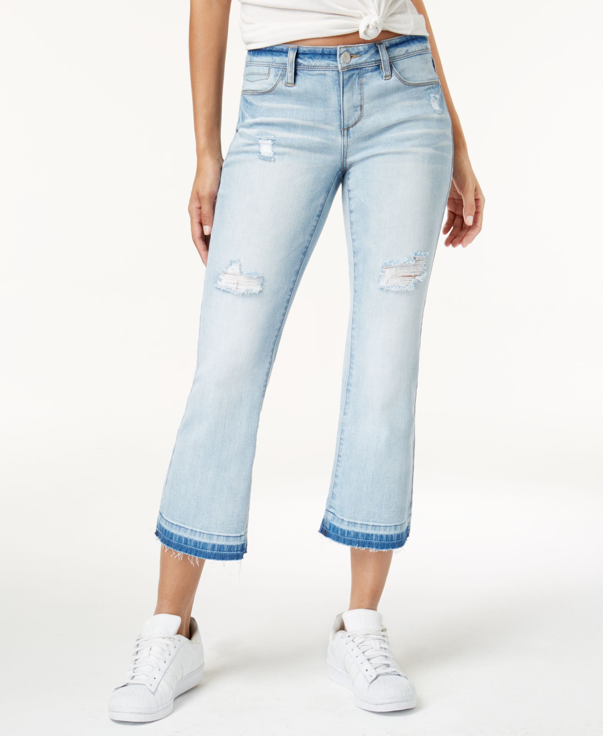 Dollhouse Juniors Ripped Cropped Flare Jeans