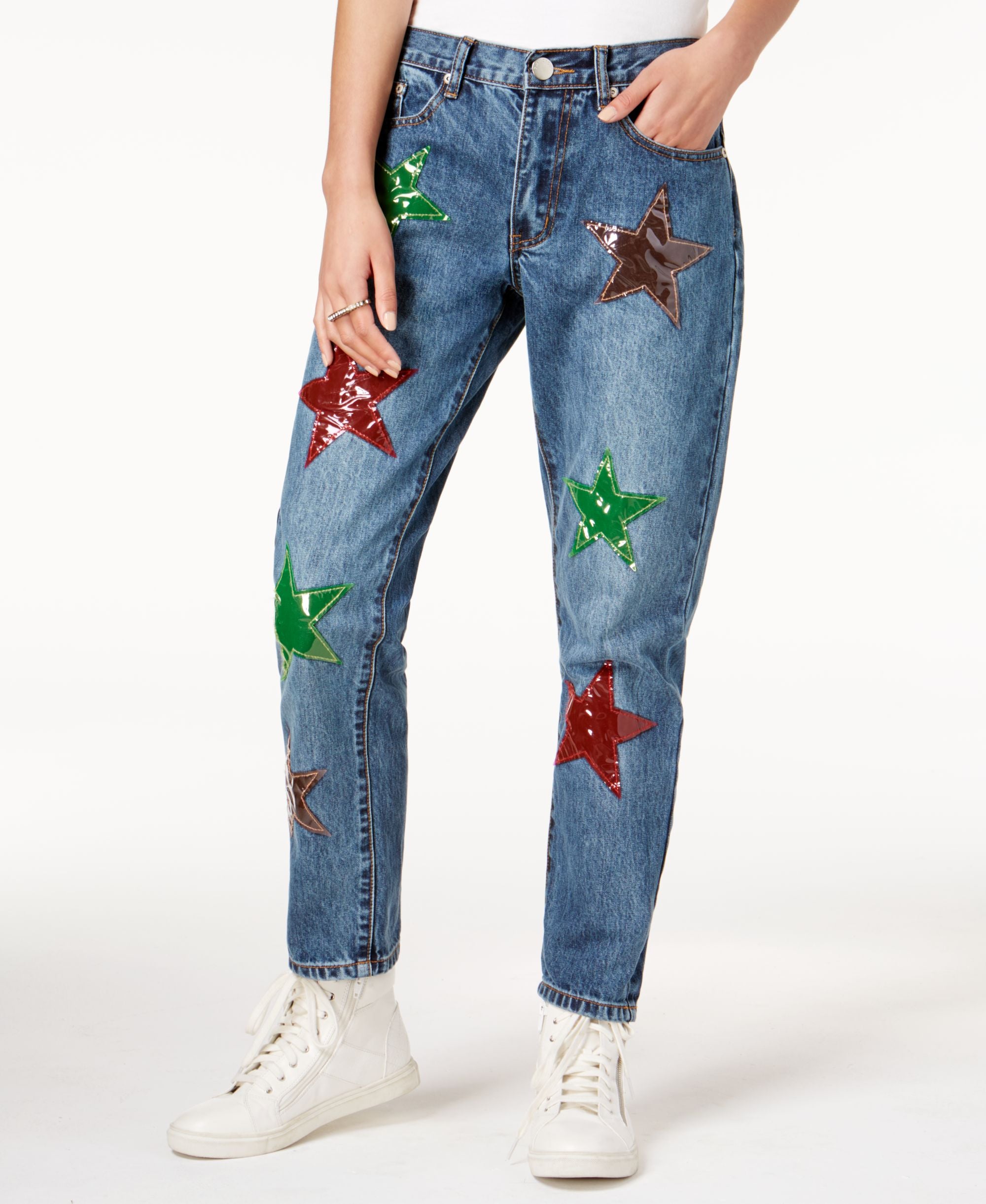 Glam By Glamorous Cotton Star Patch Girlfriend Jeans