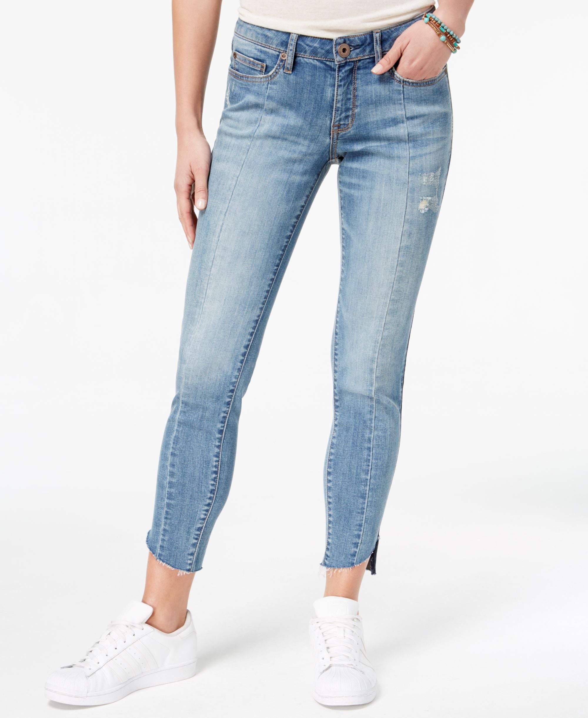 Juniors' Skinny Pieced Step-Hem Jeans