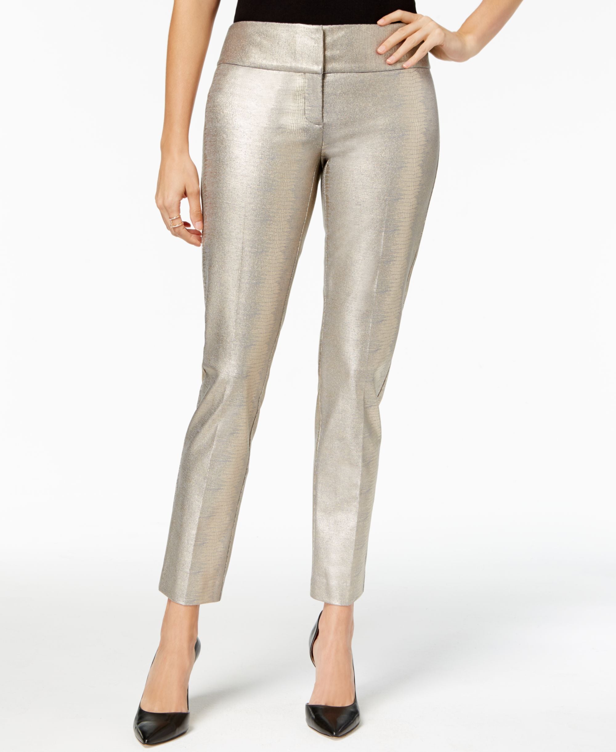 Alfani Petite Metallic Straight Leg Ankle Pants