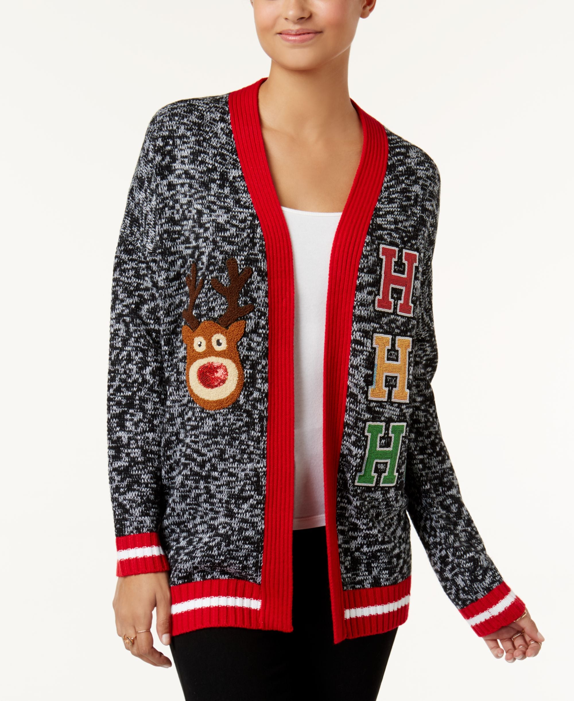 Hooked Up By Iot Juniors Ho Ho Ho Varsity Holiday Cardigan