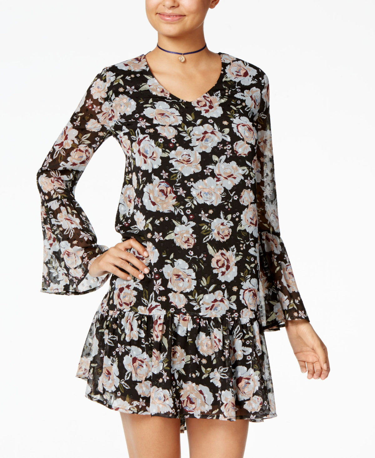 One Hart Juniors' Floral-Print Shift Dress